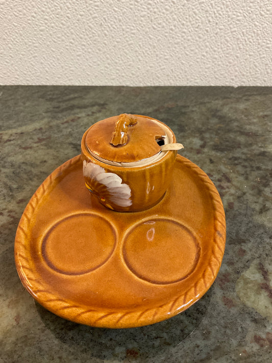 Vintage Ceramic Souvenir Condiment Pot and Tray Set