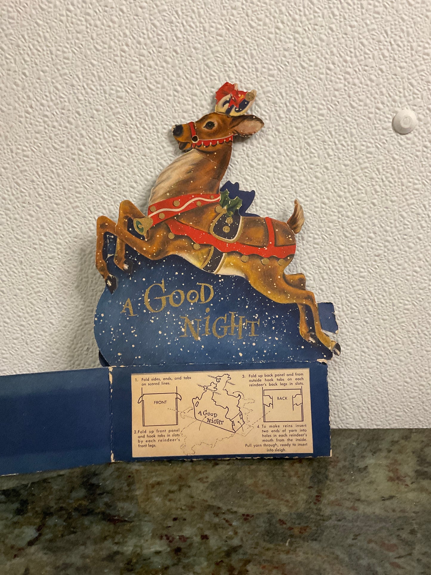 1940’s Vintage Paper Die-Cut Santa and Sleigh Stand-Up Shelf Display Hallmark