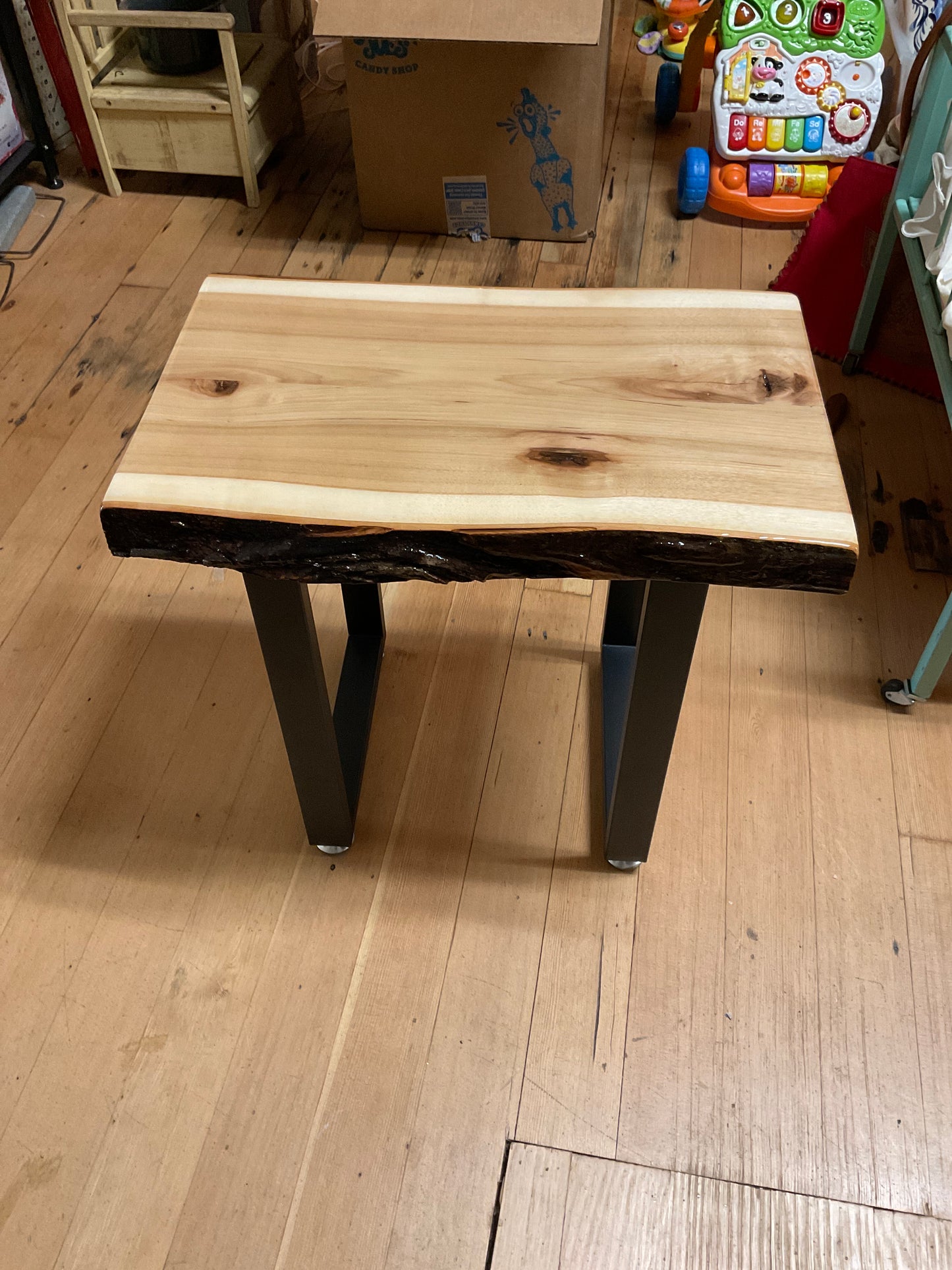 Epoxy Wood End Table With Sturdy Metal Legs