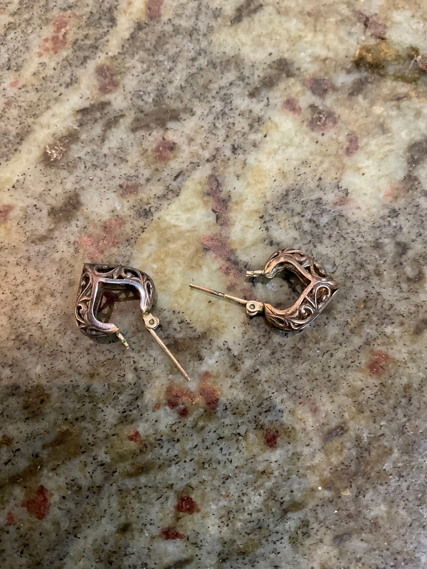 Filigree Sterling Silver Heart Hoop Earrings