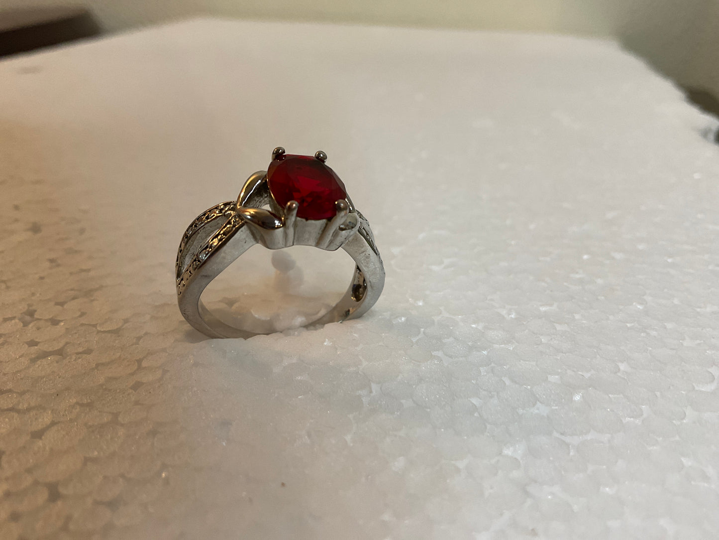Silvertone Red Gemstone Ring