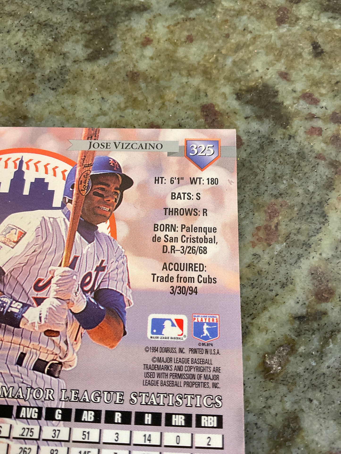 Jose Vizcaino 1994 Dunross Baseball Card