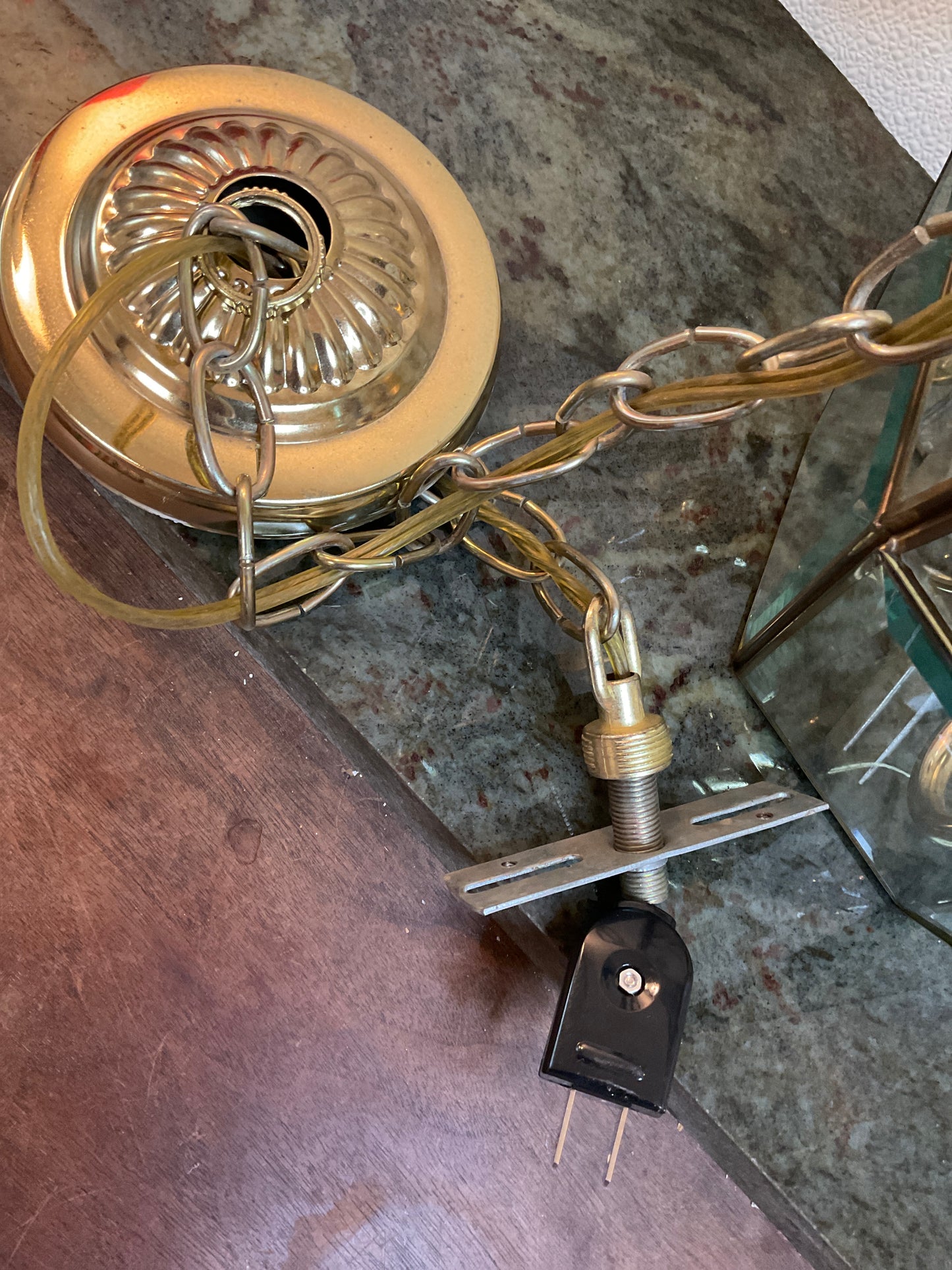 Hexagonal Brass/Beveled Glass Ceiling Fixture