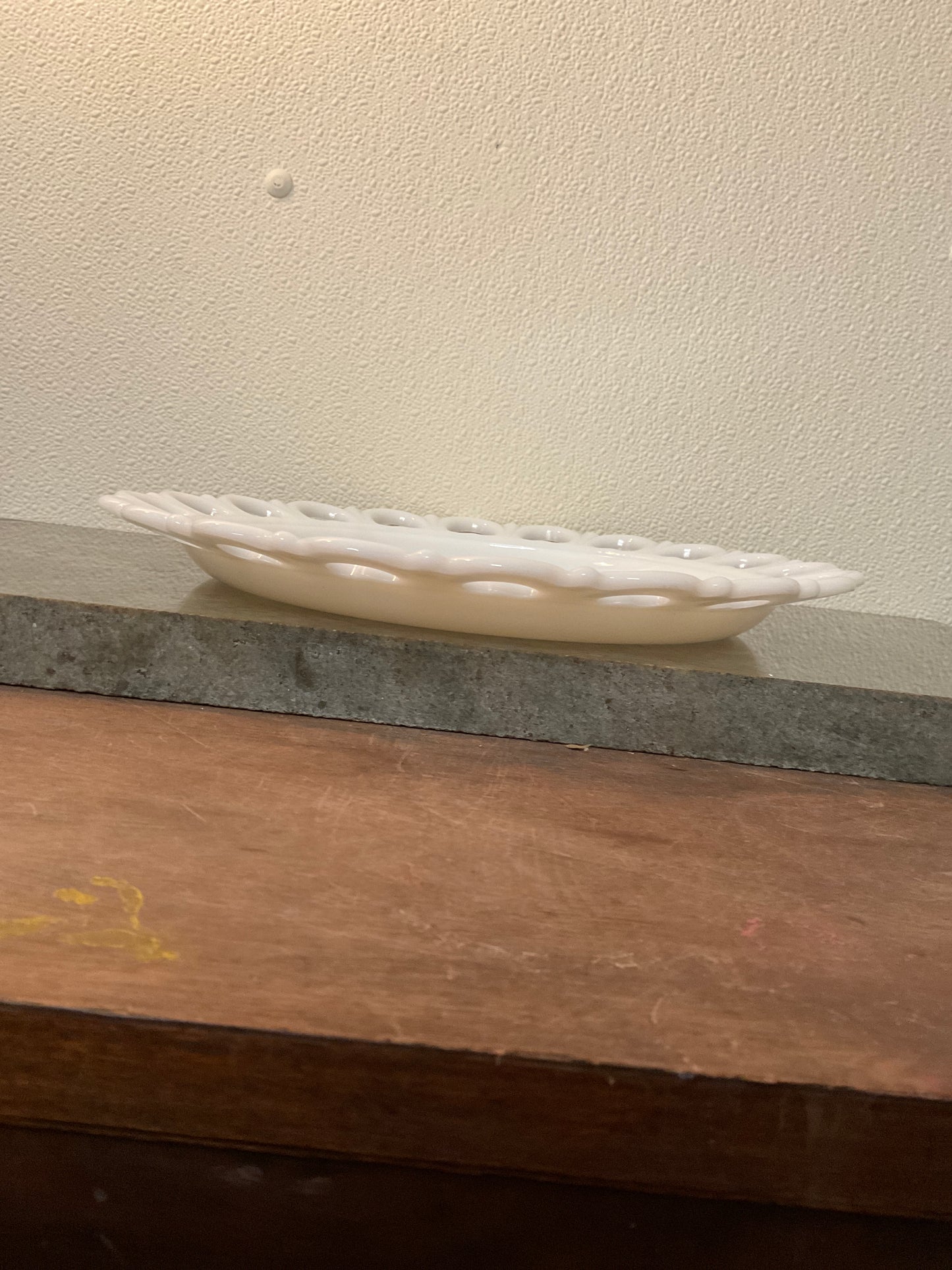 Vintage Anchor Hocking Milk Glass Lace Edge Plate