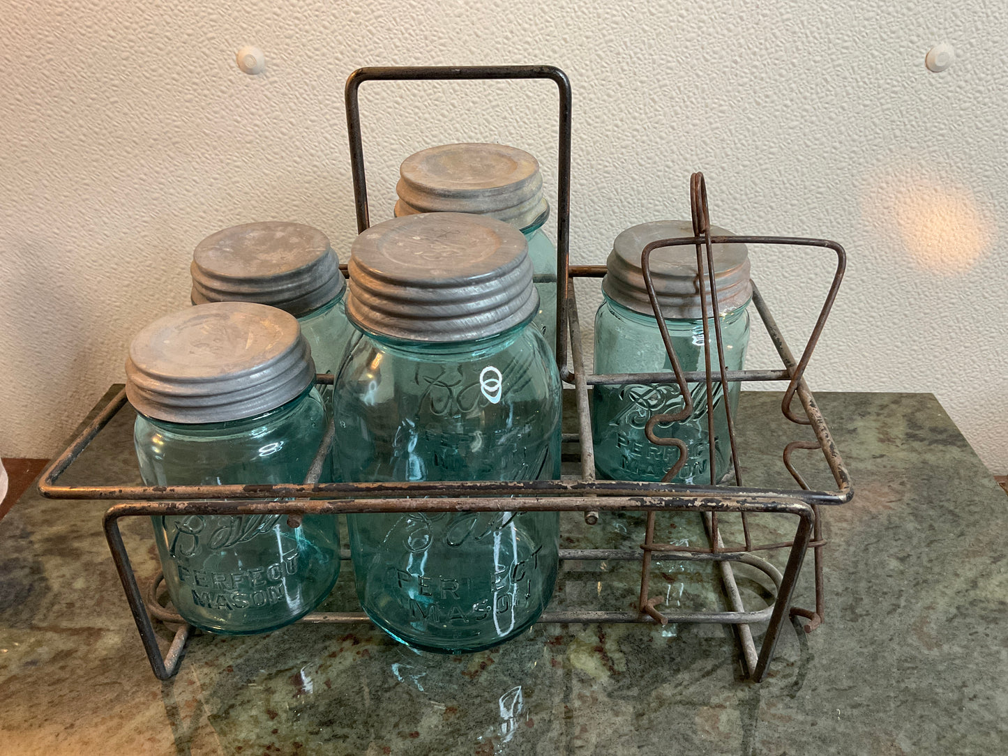 Vintage Mason Jars/Metal Rack/Jar Lifter