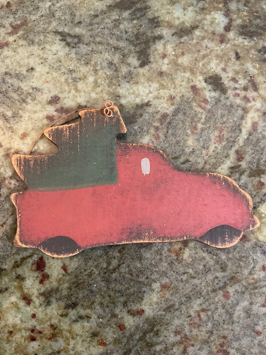 Truck W/ Christmas Tree Wood Ornament