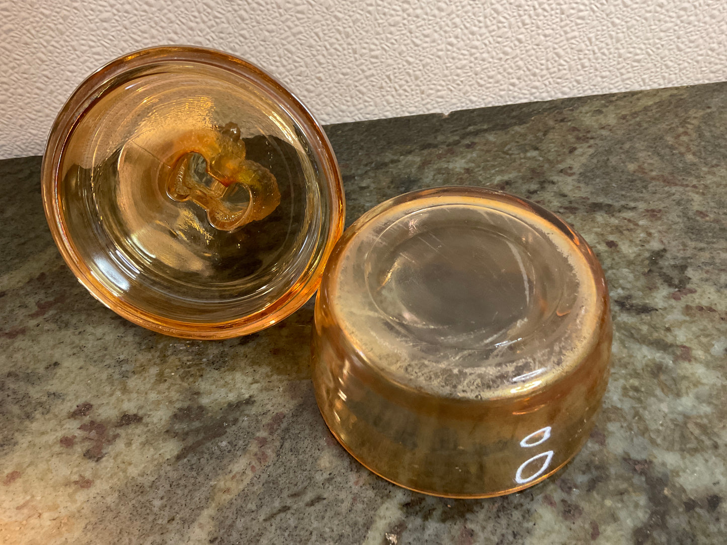 Vintage Jeannette Iridescent Marigold Poodle Powder Jar