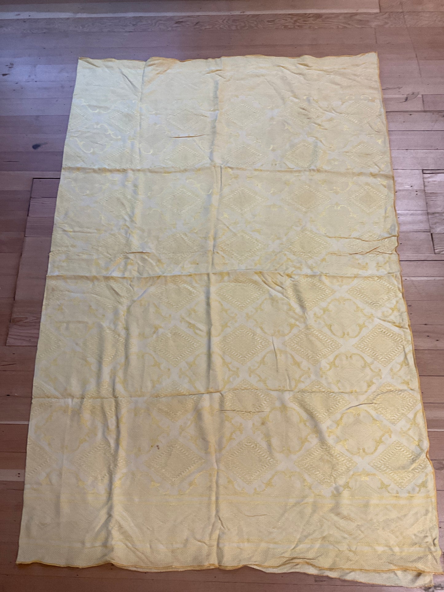 71” x 96” Yellow Table Cloth with Gold Accents