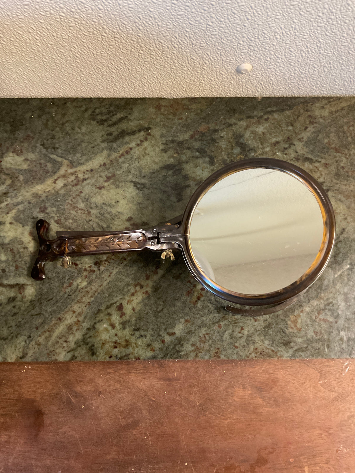 Vintage Amber Brown Hinged Handheld Mirror