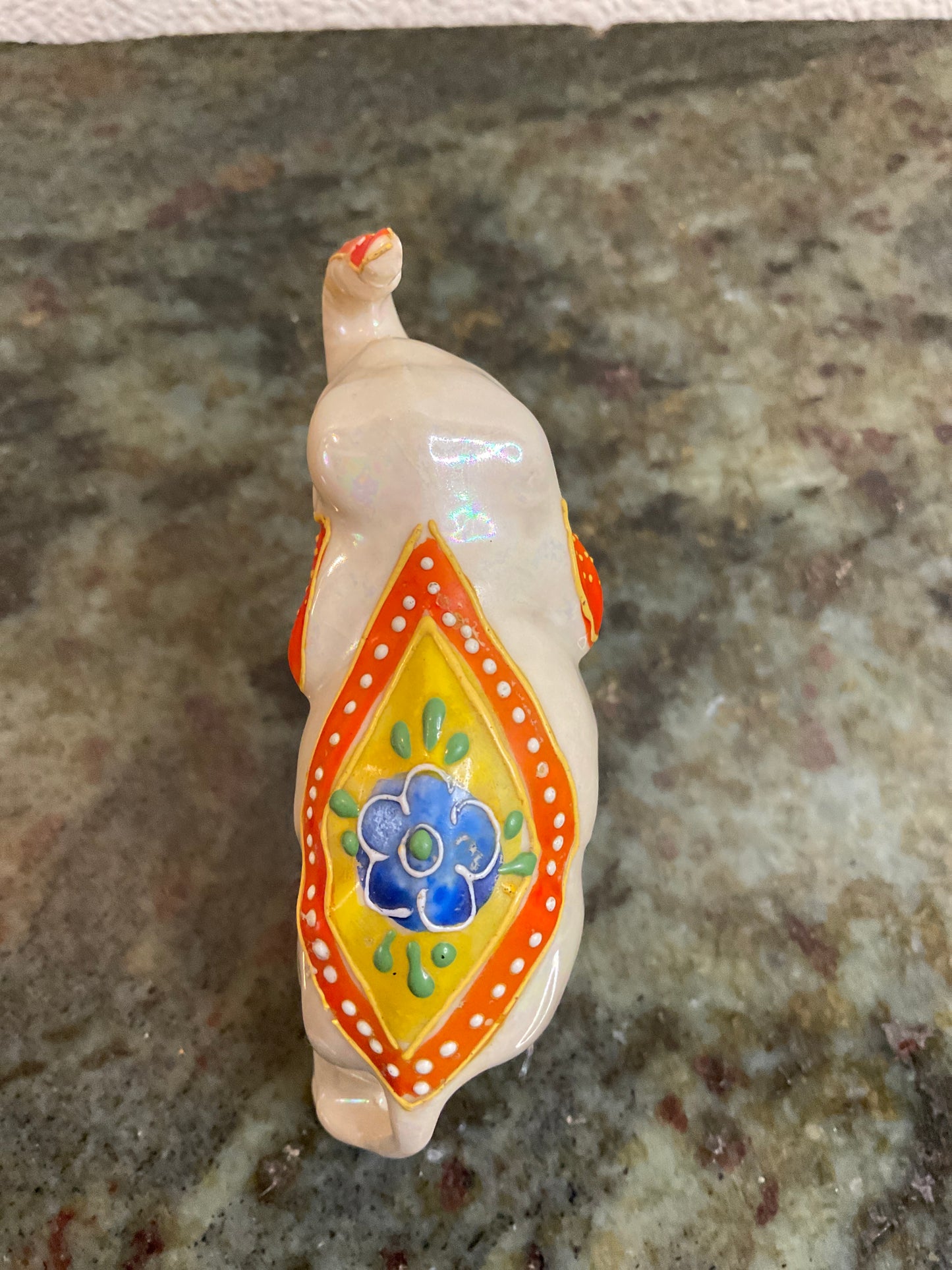 Vtg Mini Hd Painted Ceramic Elephant