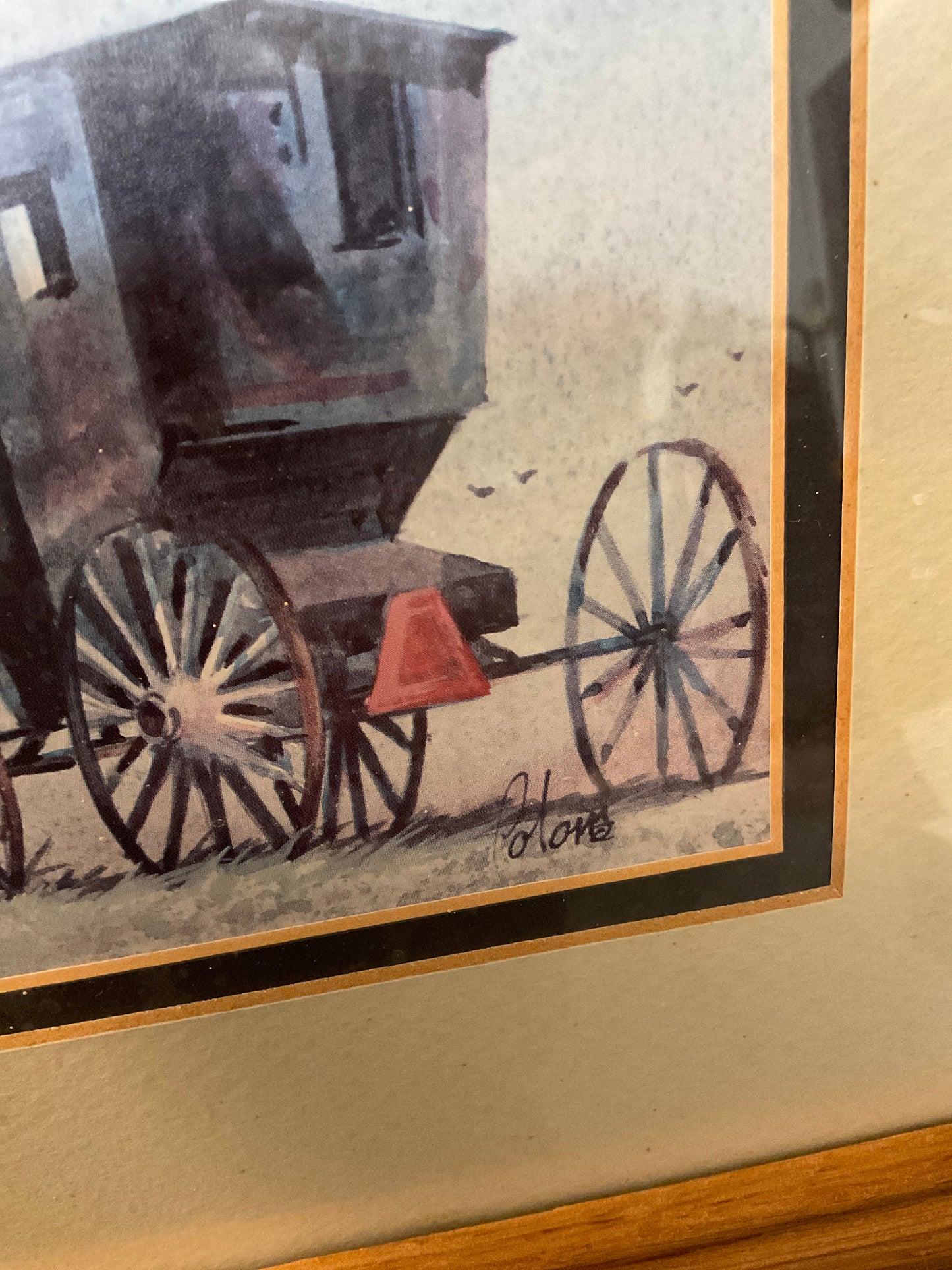 Amish Buggy w/Children Playing Double Matted Framed Picture