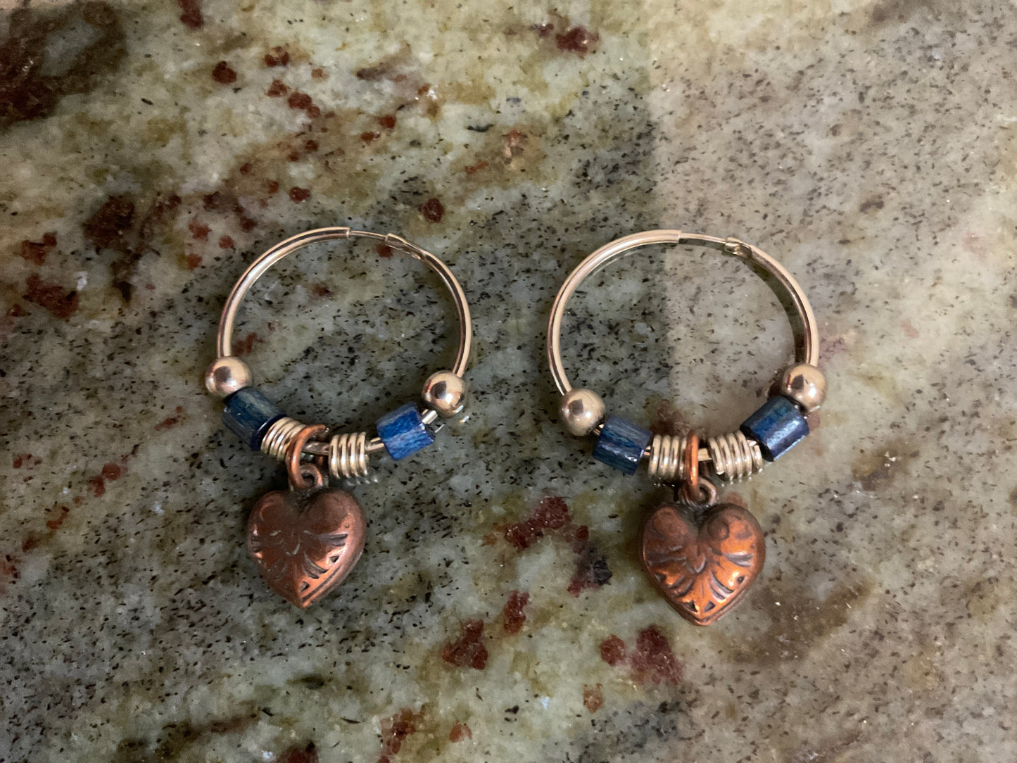 Hoop Earrings With Heart Charm/Beads
