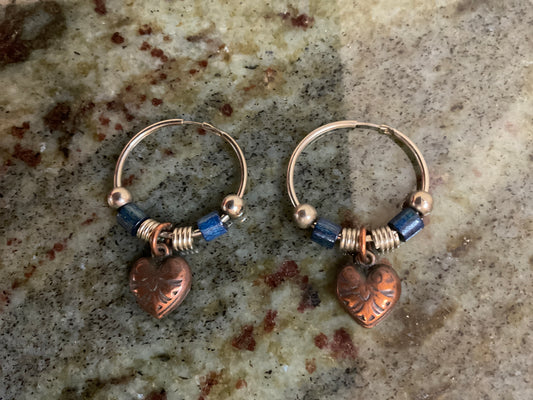 Hoop Earrings With Heart Charm/Beads