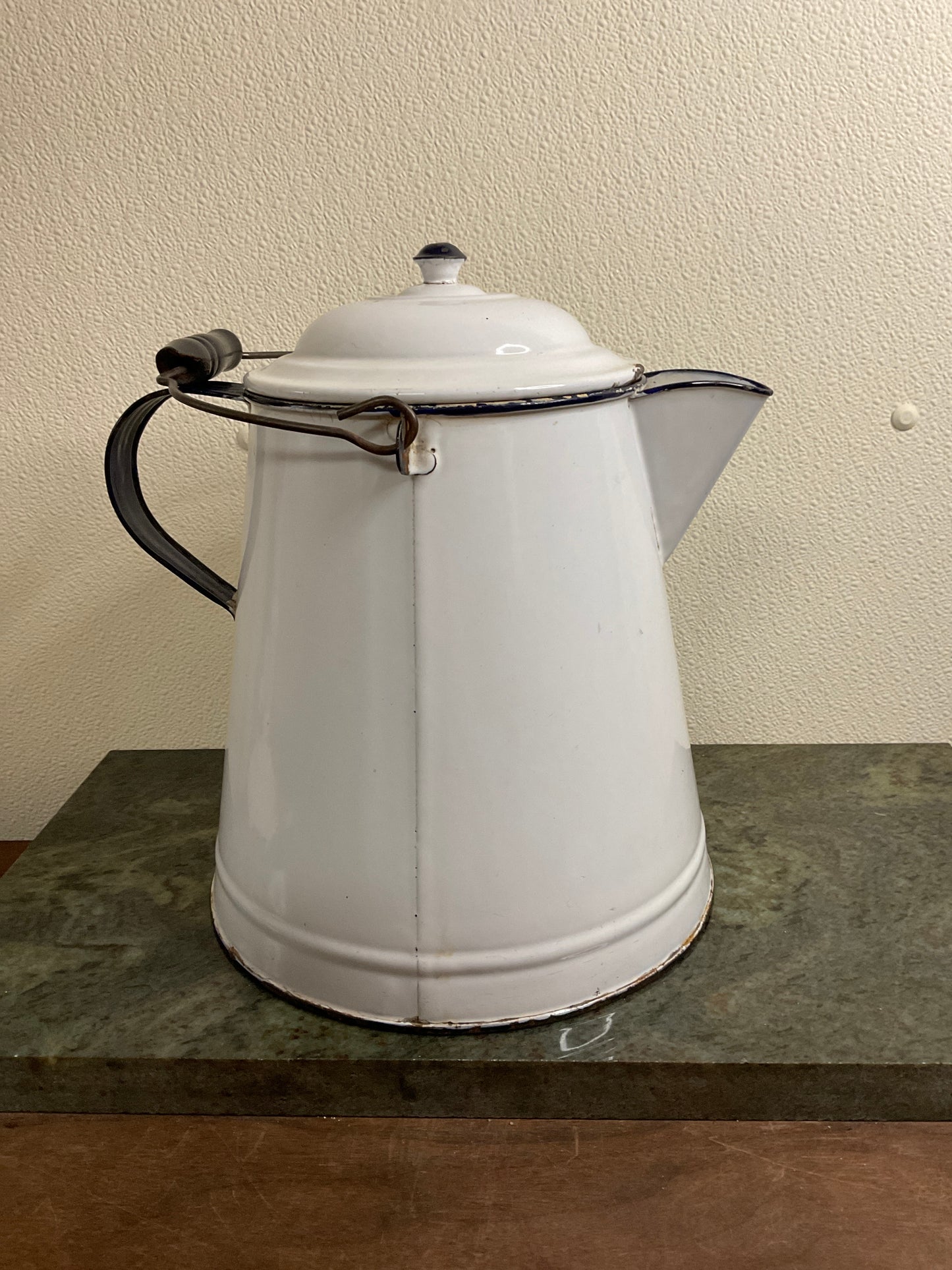 Vintage White Enamel Cowboy Coffee Pot/Kettle