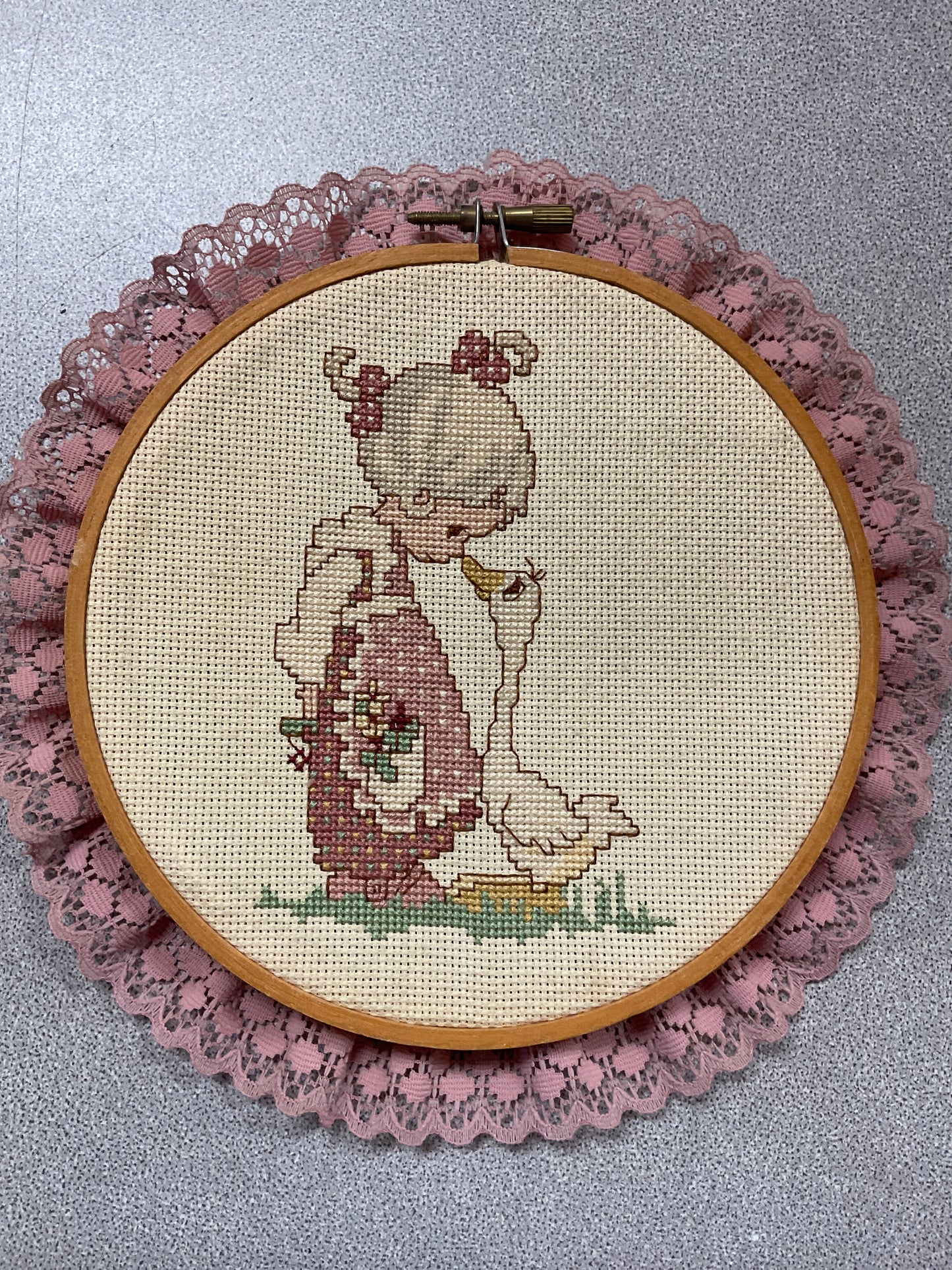 Hand Cross stitched Precious Moments picture