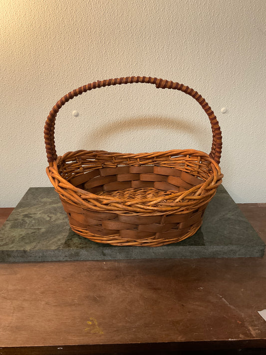 Vintage Oval Basket with Decorative Woven Handle