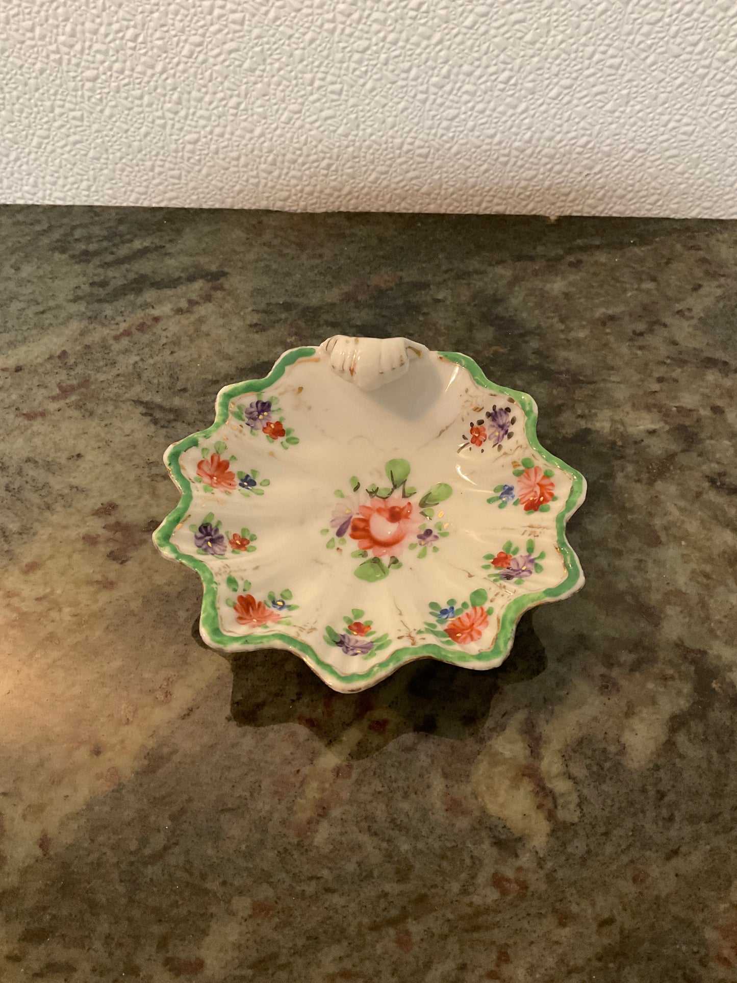 Vintage 1940’s Clam Shell Shaped Bowl Floral Hand Painted