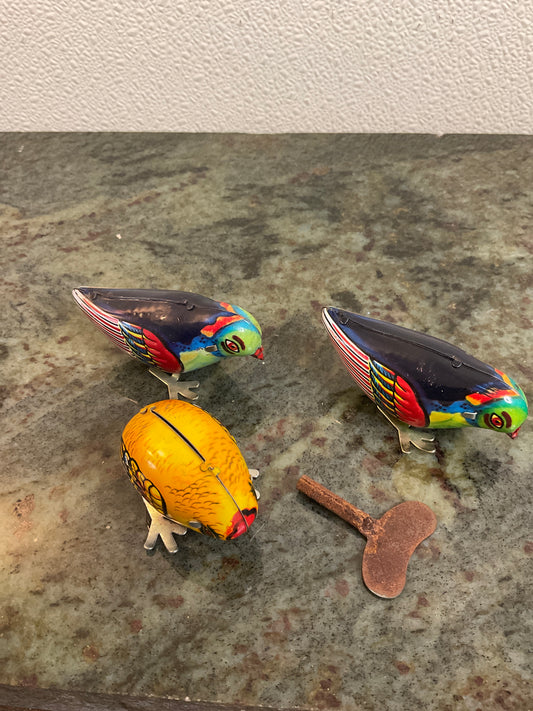 Set of 3 Tin Litho wind- up Birds