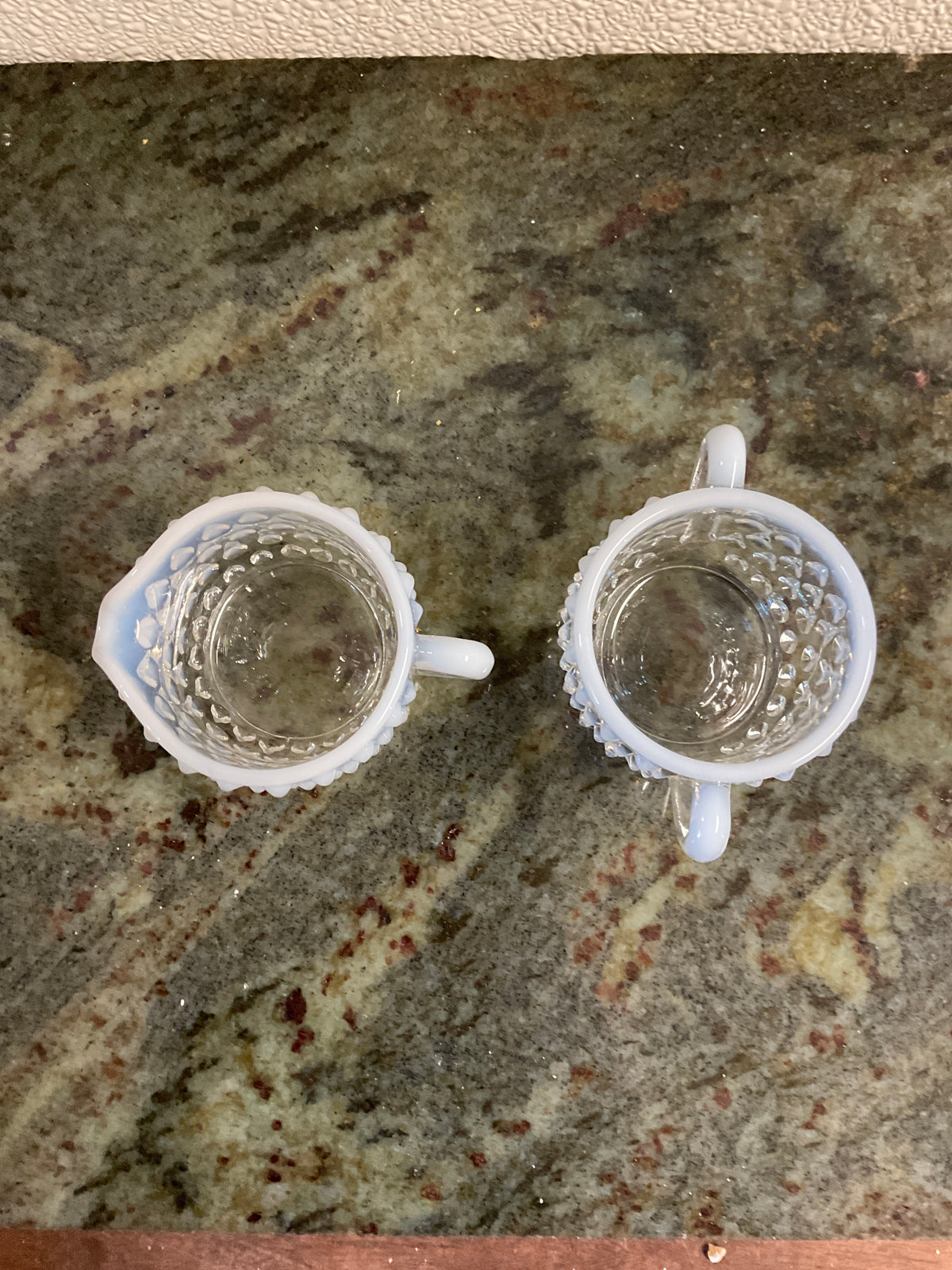 1943 Fenton Miniature Sugar And Creamer Hobnail Opalescent