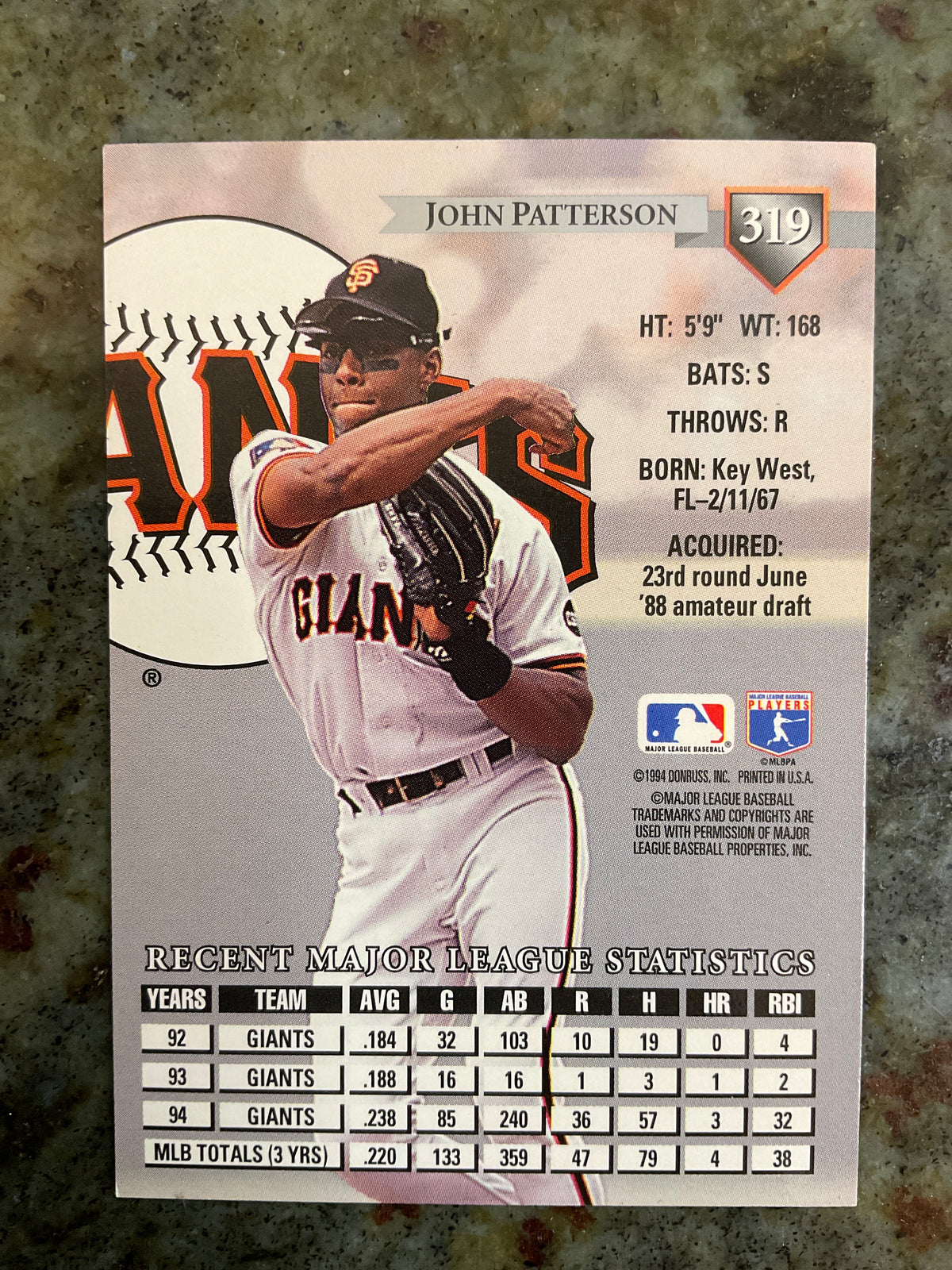 John Patterson 1994 Dunross Baseball Card