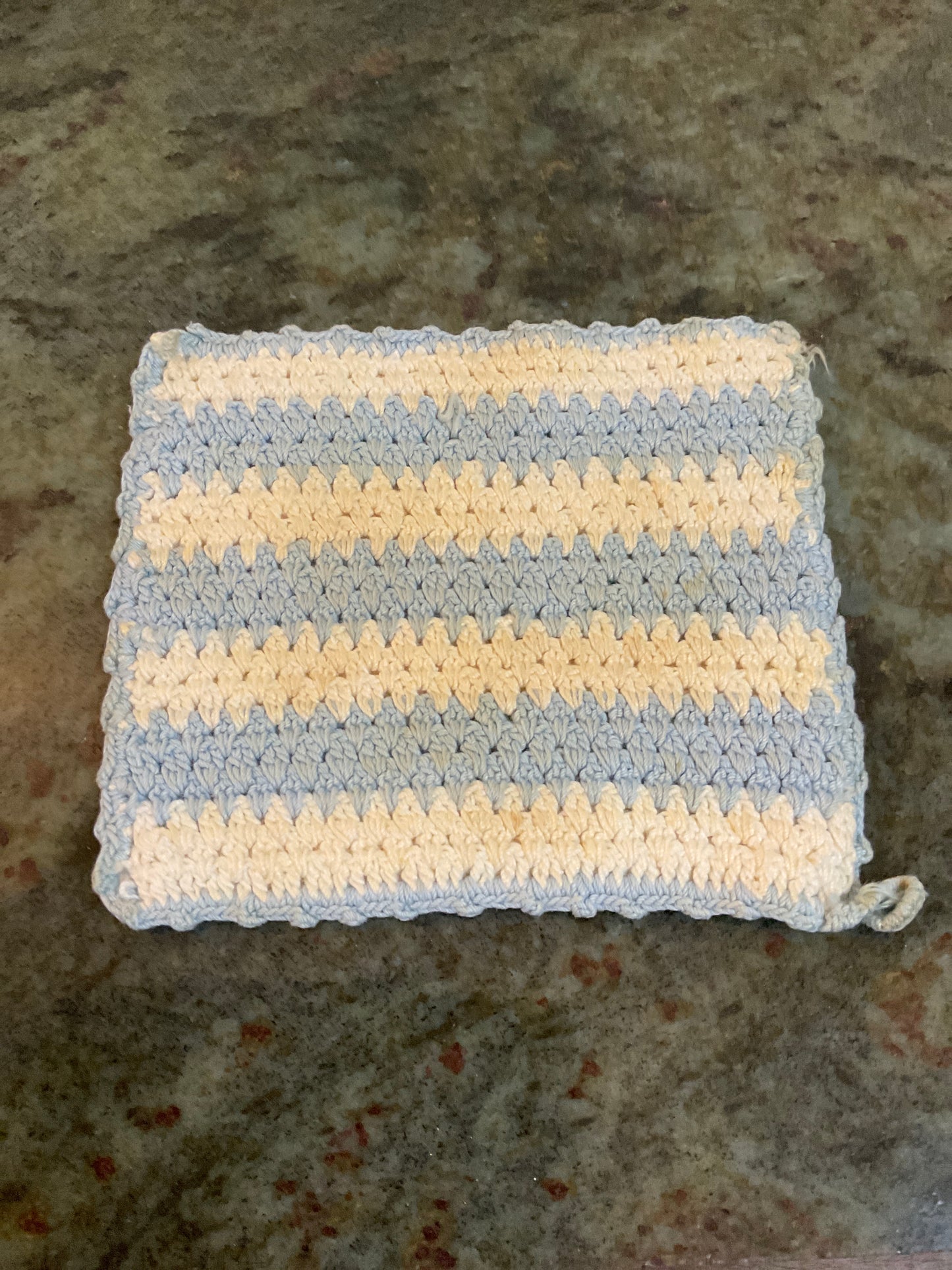 Vintage Handmade Crochet Pot Holder Blue&White