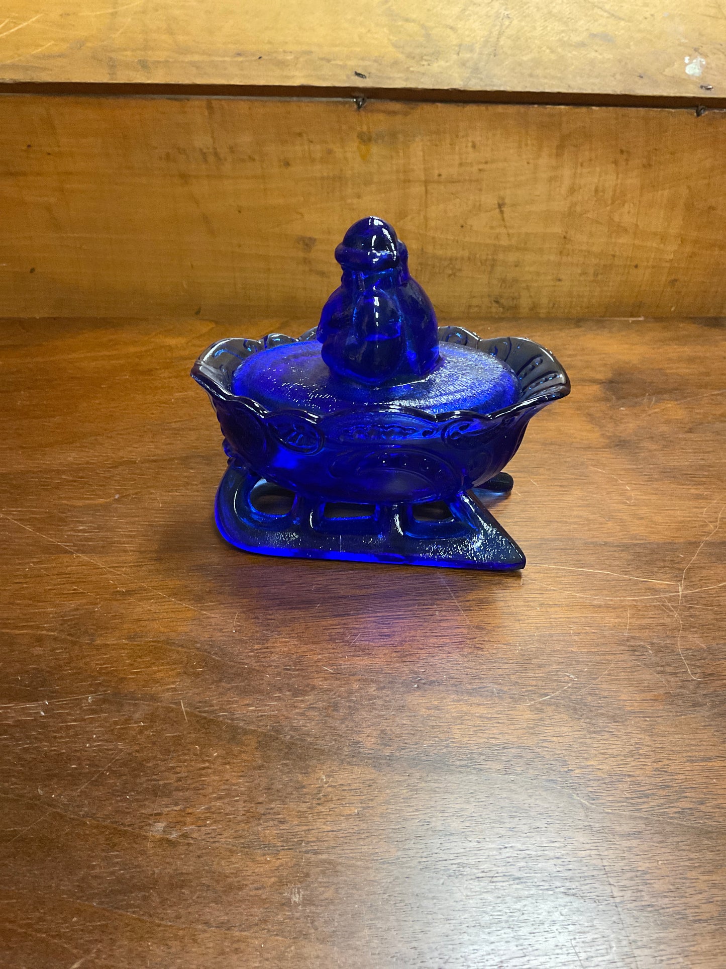 Vintage Blue Glass Santa