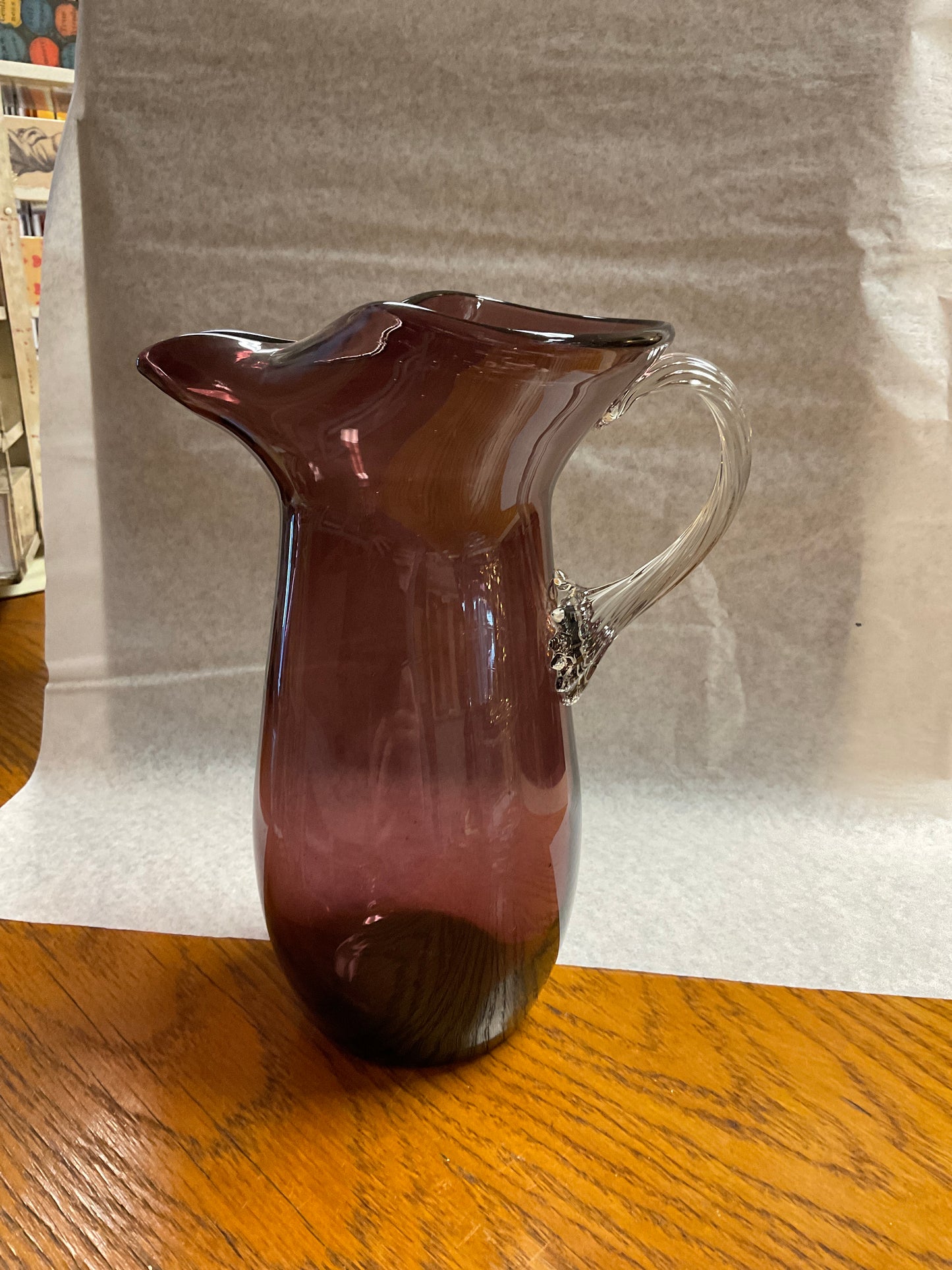 Vintage Hand Blown Dark Purple Glass Pitcher