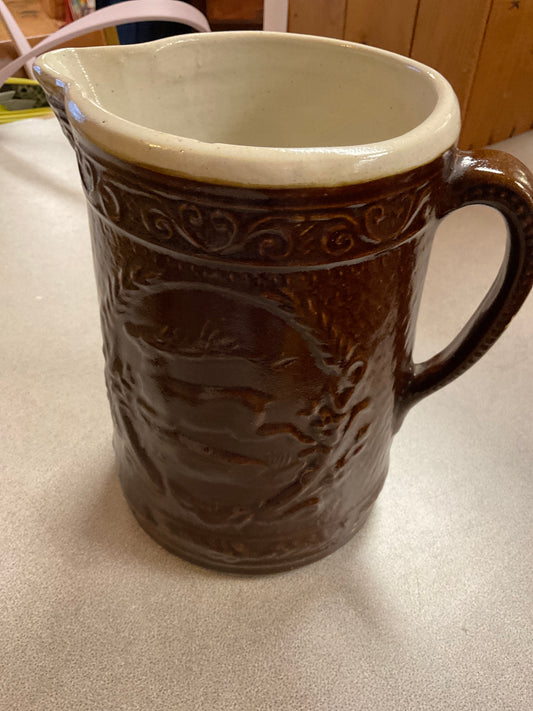 1890’s Brown Leaping Deer Stoneware Pitcher