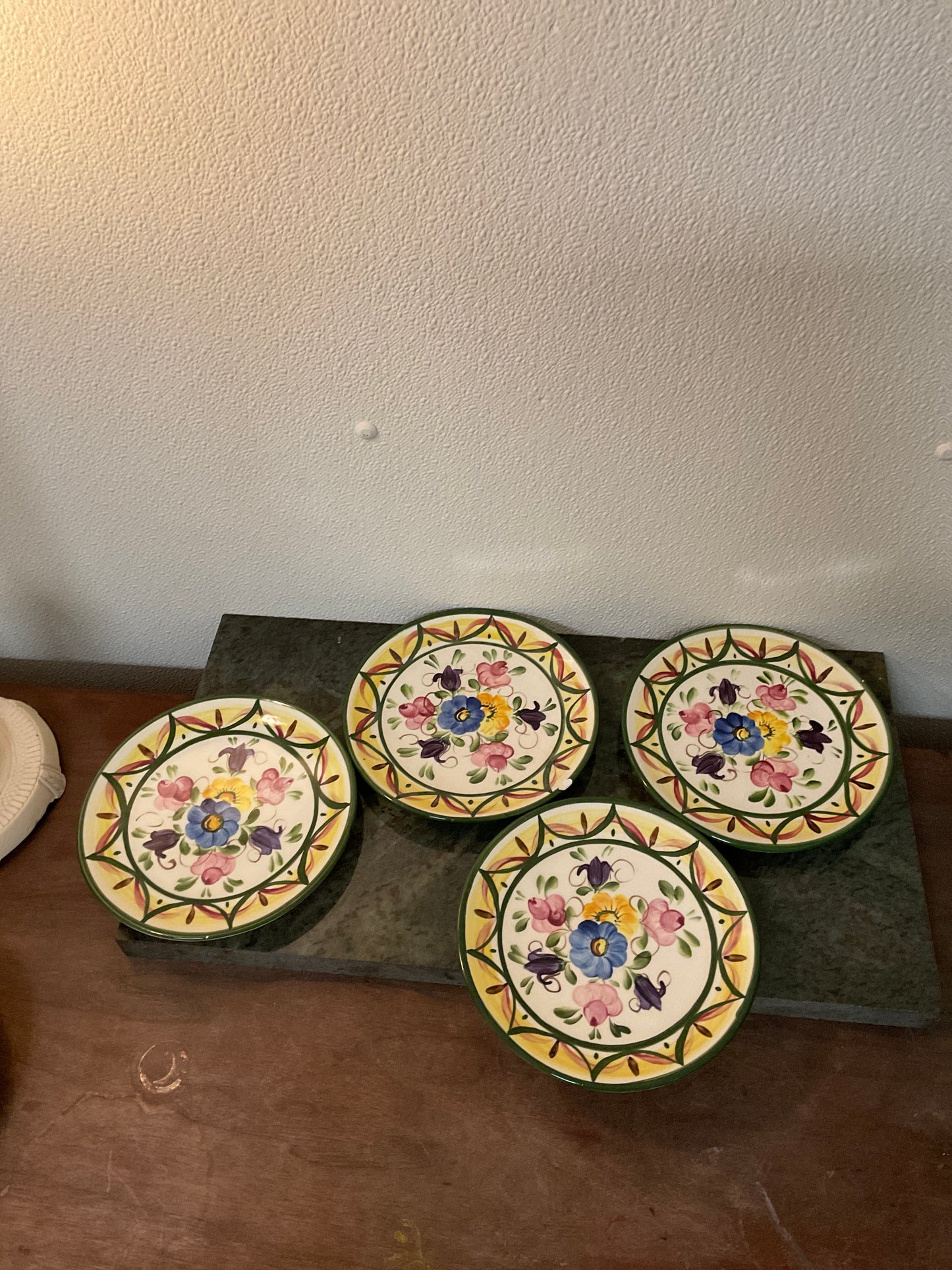 Vintage German Art Pottery Floral Plates “Handgemalt” signed by Widerstrom Set of 4