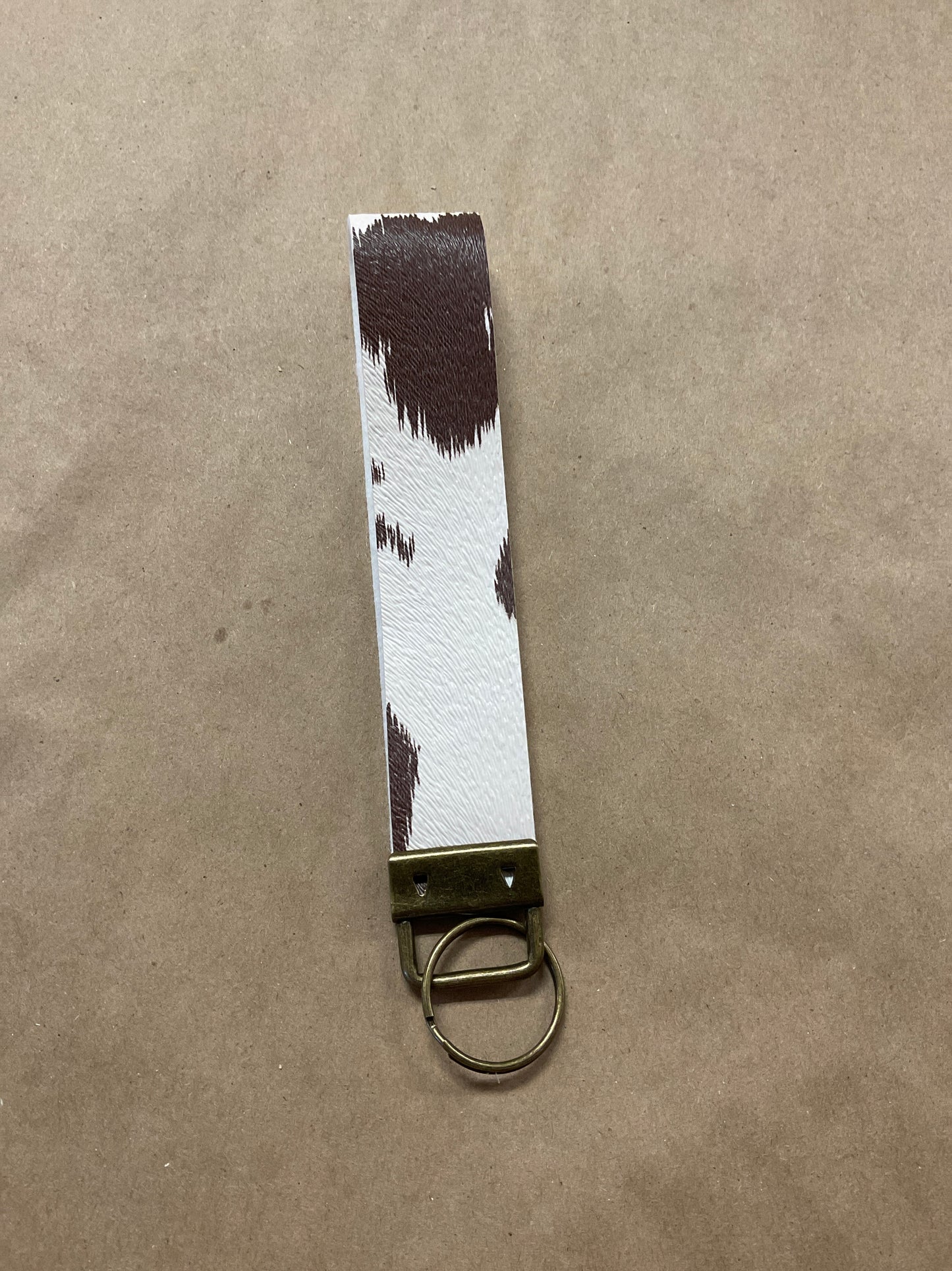 Faux Leather Brown Cowhide Wrist Keychain