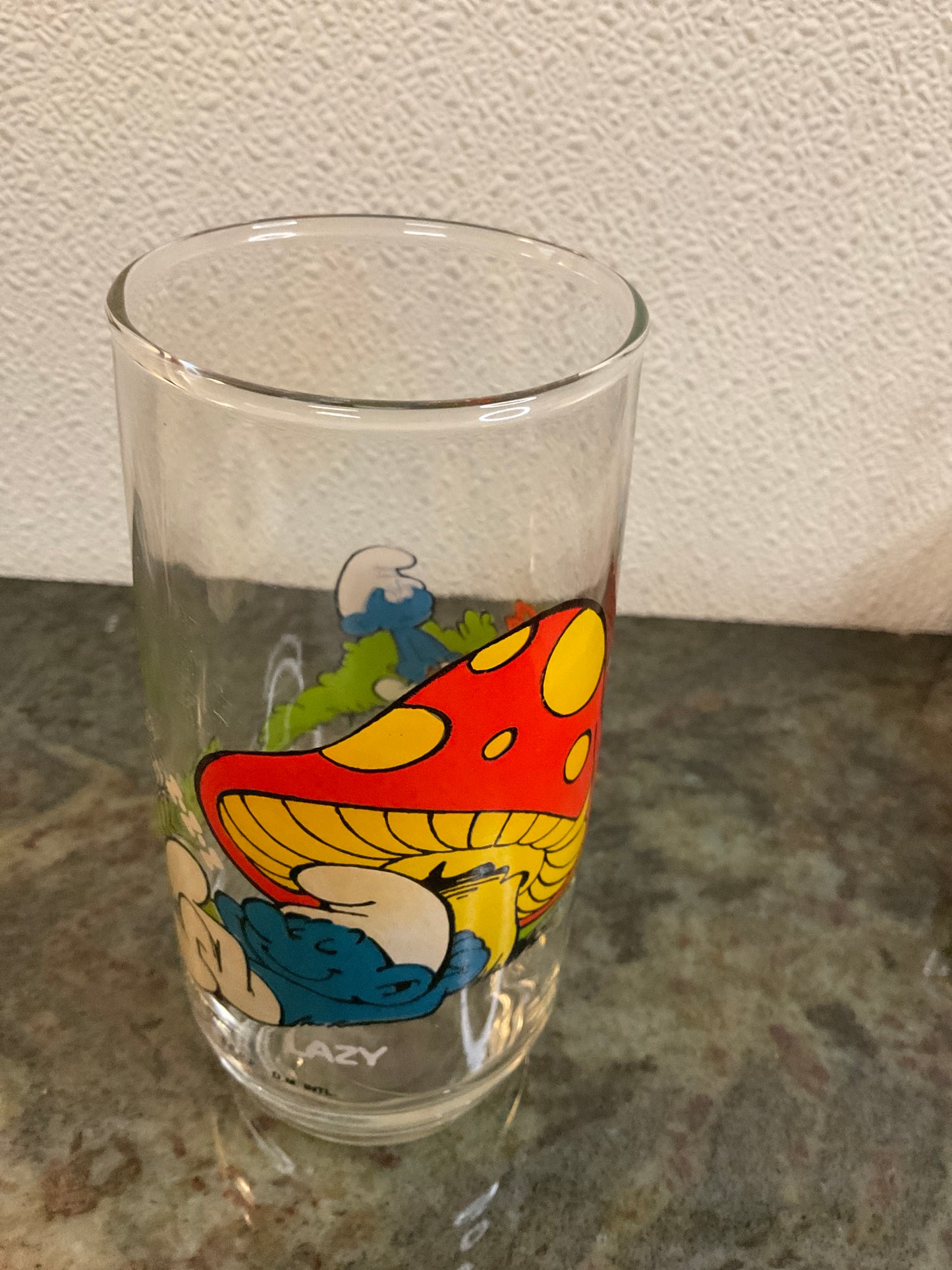 Vintage “ Lazy” Smurf Collectible Glass