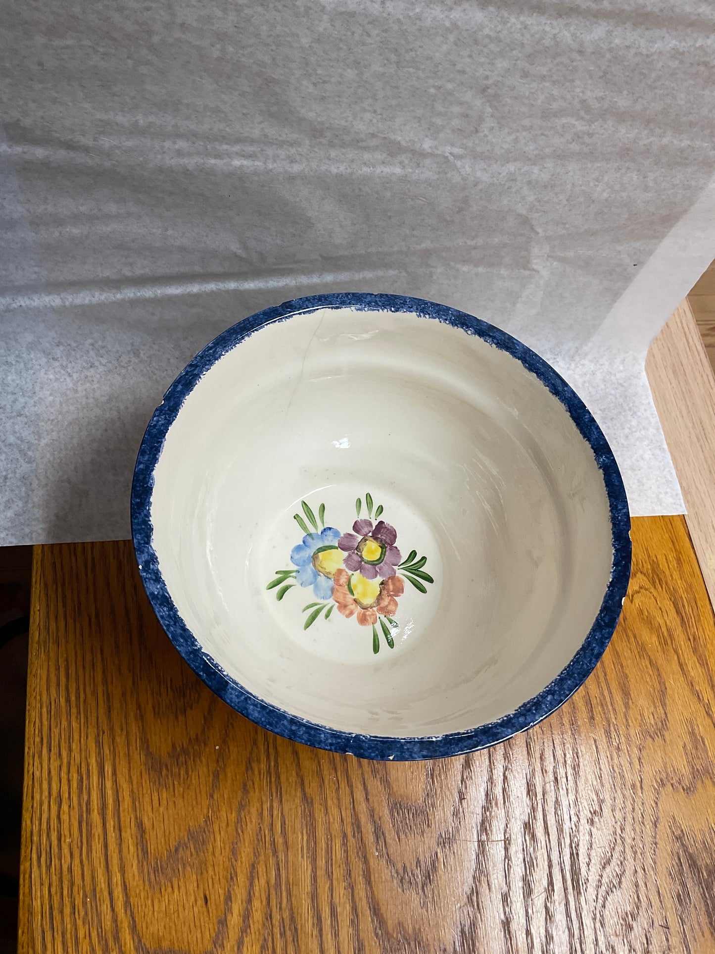 Vintage German Art Pottery Floral Large Serving Bowl “Handgemalt” signed by Widerstrom