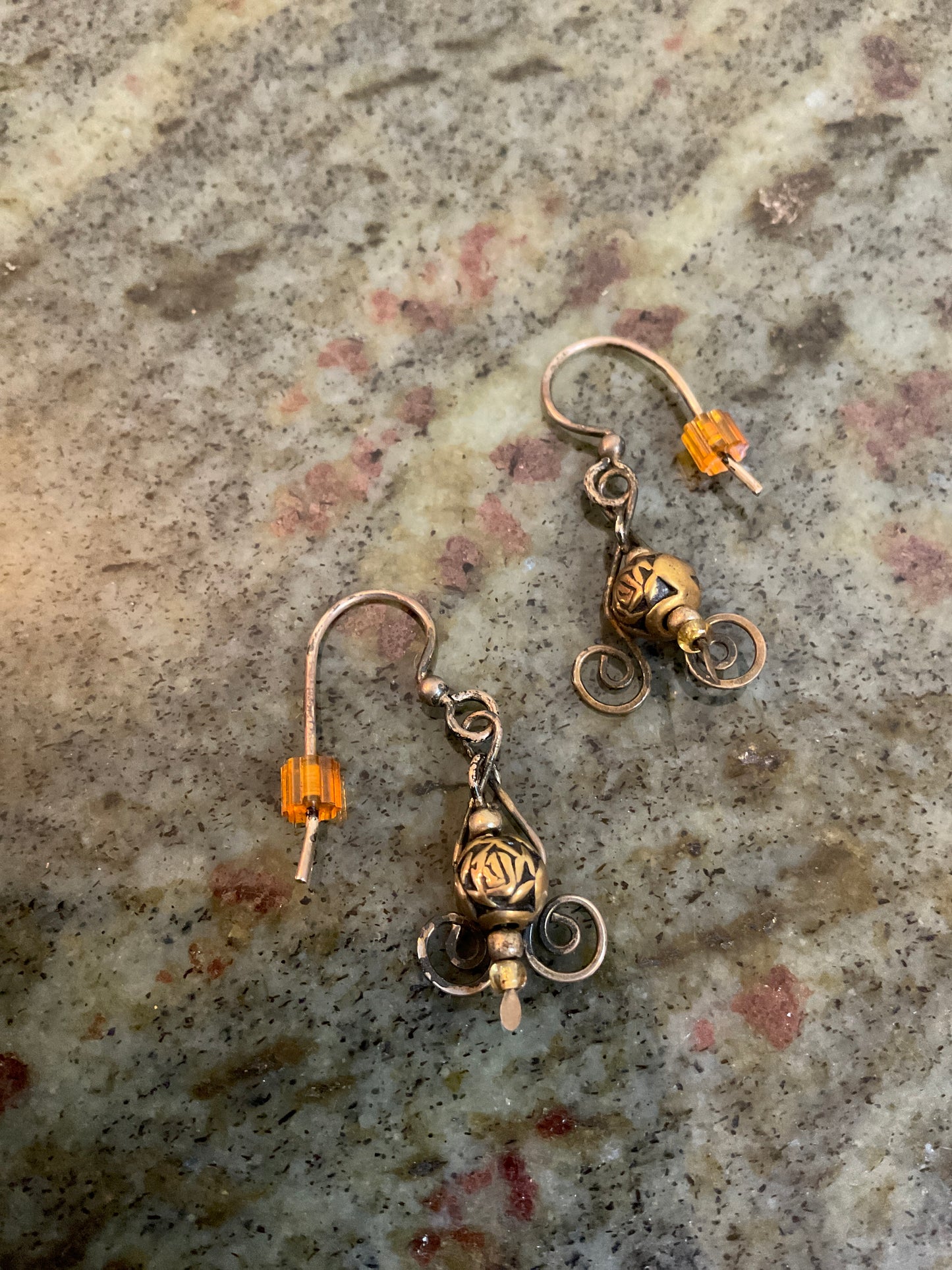 Gold Tone & Silver Wire Wrapped Earrings