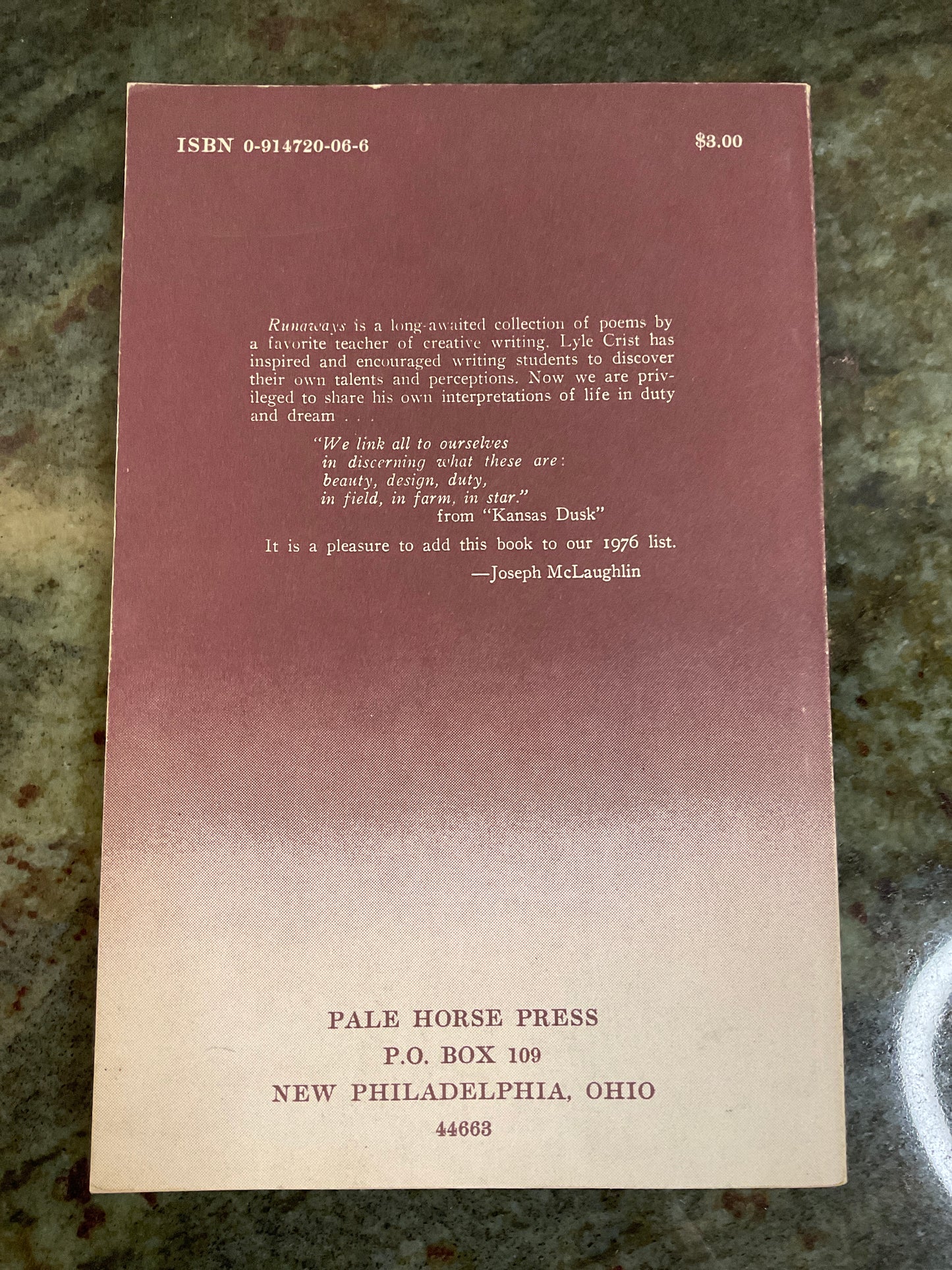 Book ‘Runaways’ poems 1976 signed