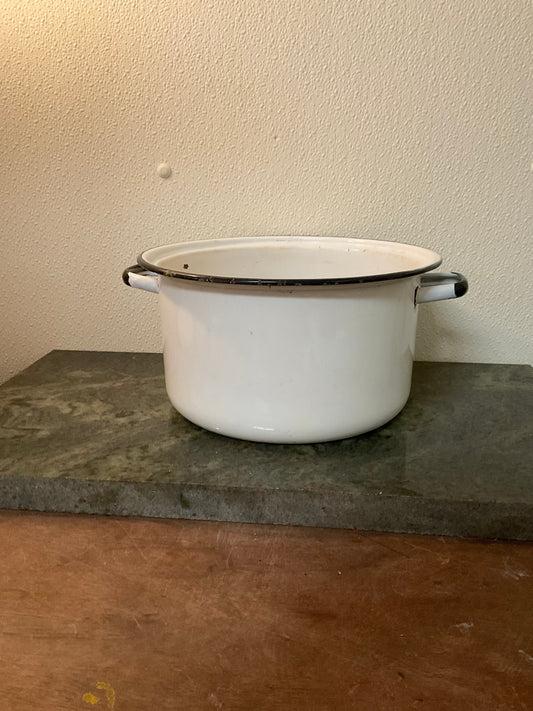 Vintage White and Black Enamel Pot