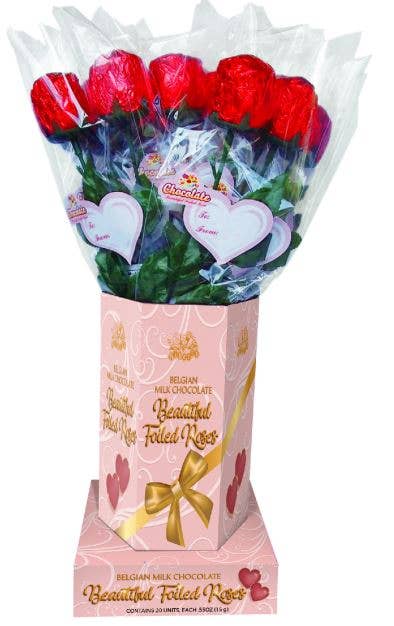 Belgian Milk Chocolate Foiled Rose in Vase, 20ct