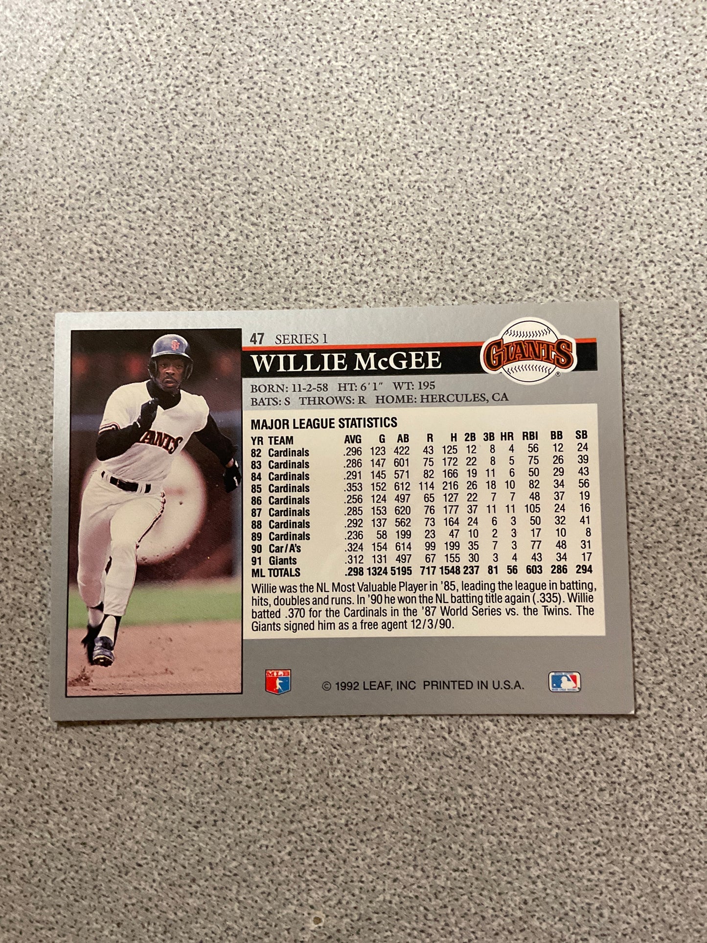 Baseball Card Willie McGee