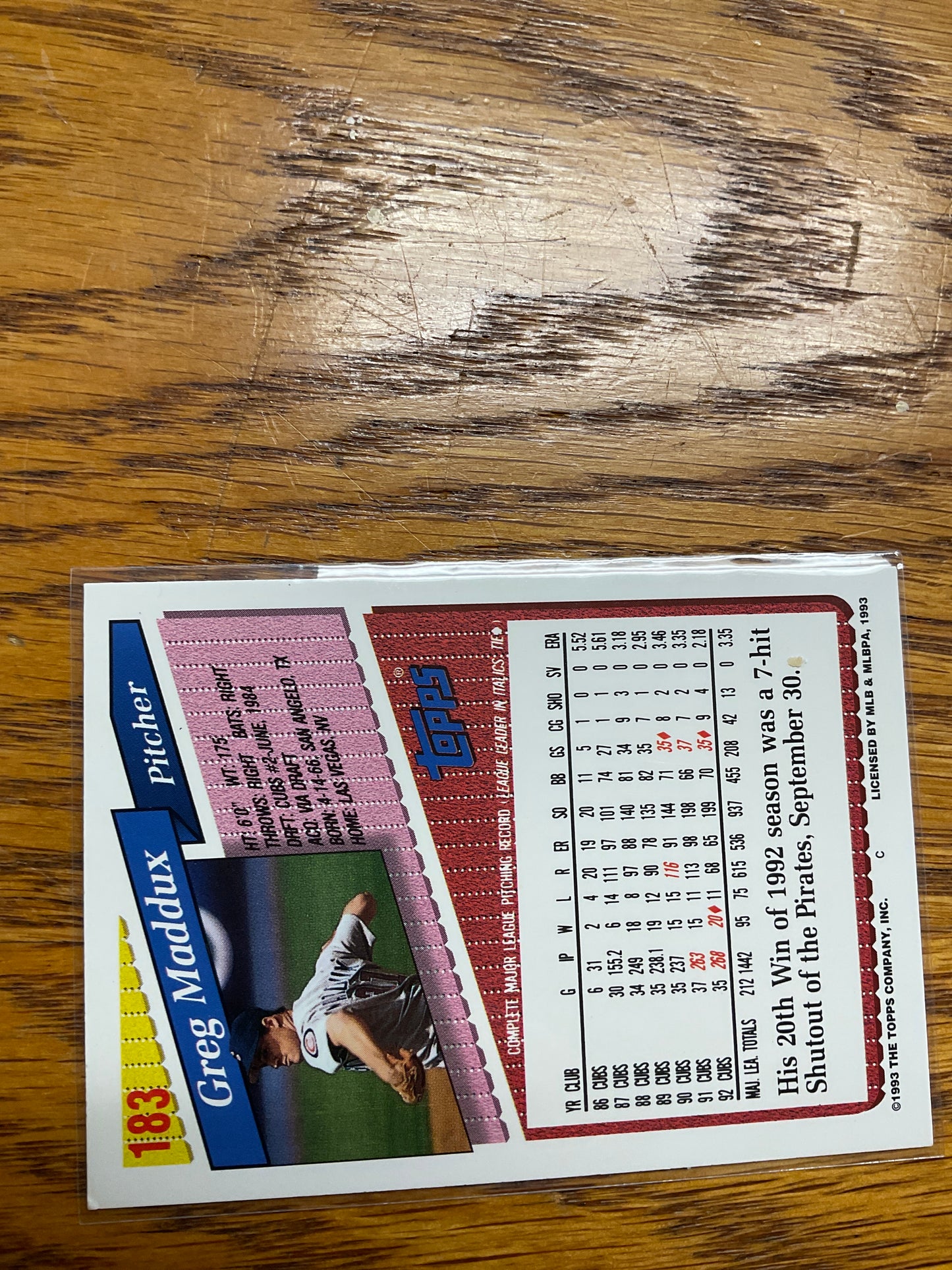 Baseball Card Greg Maddux