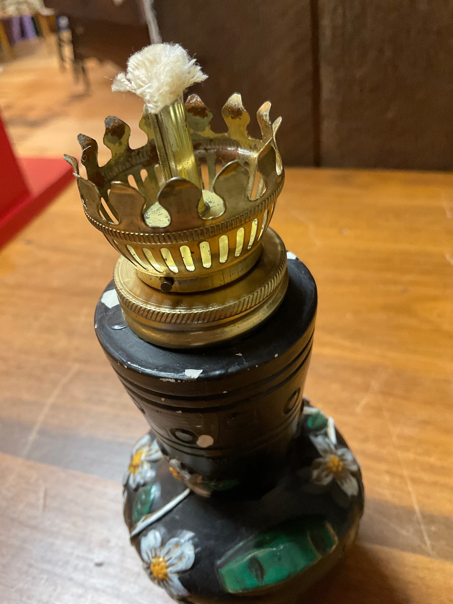 Vtg Mini Oil Lamp W/Flowers Made in Japan