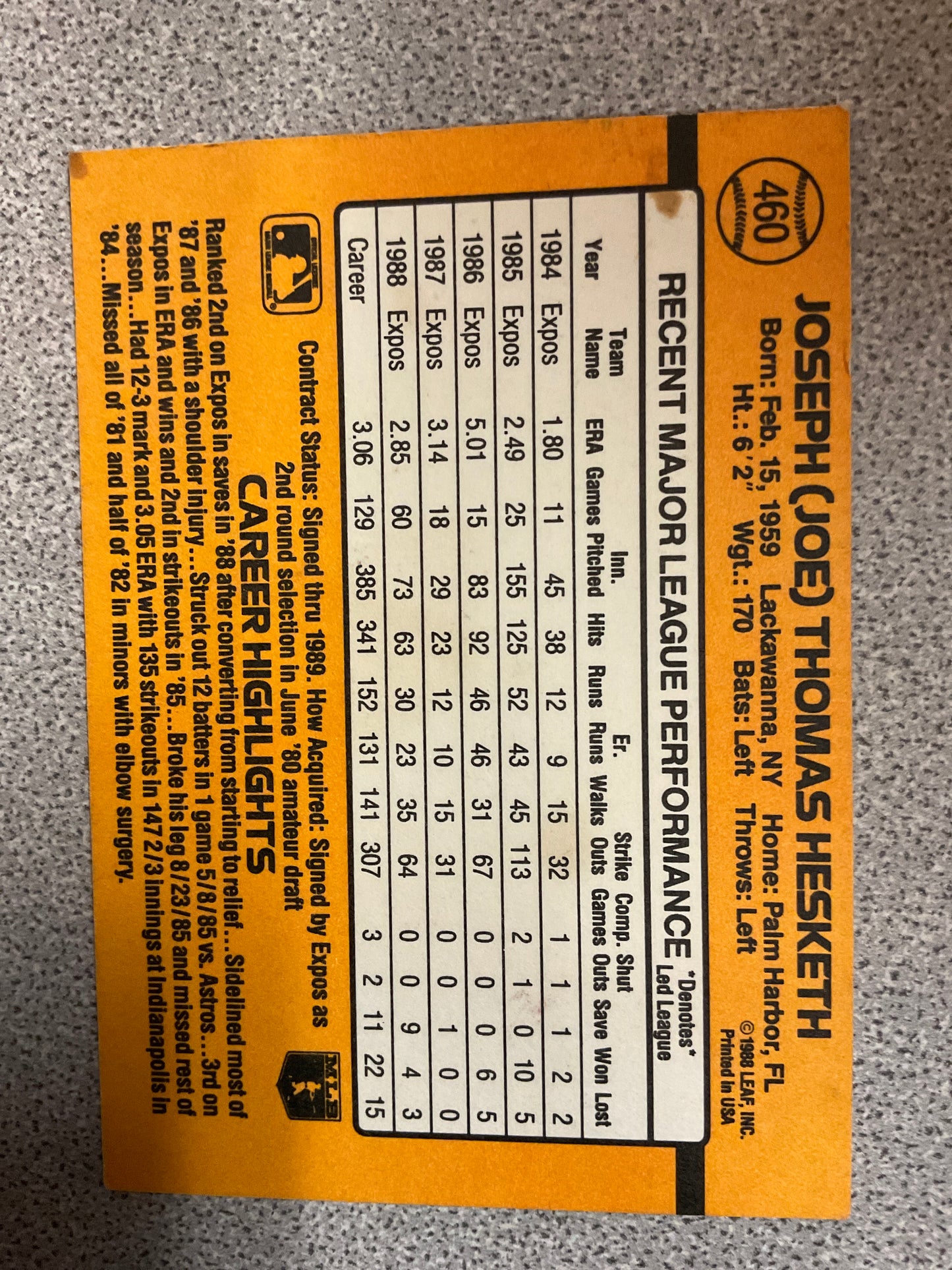 Baseball Card Joe Hesketh