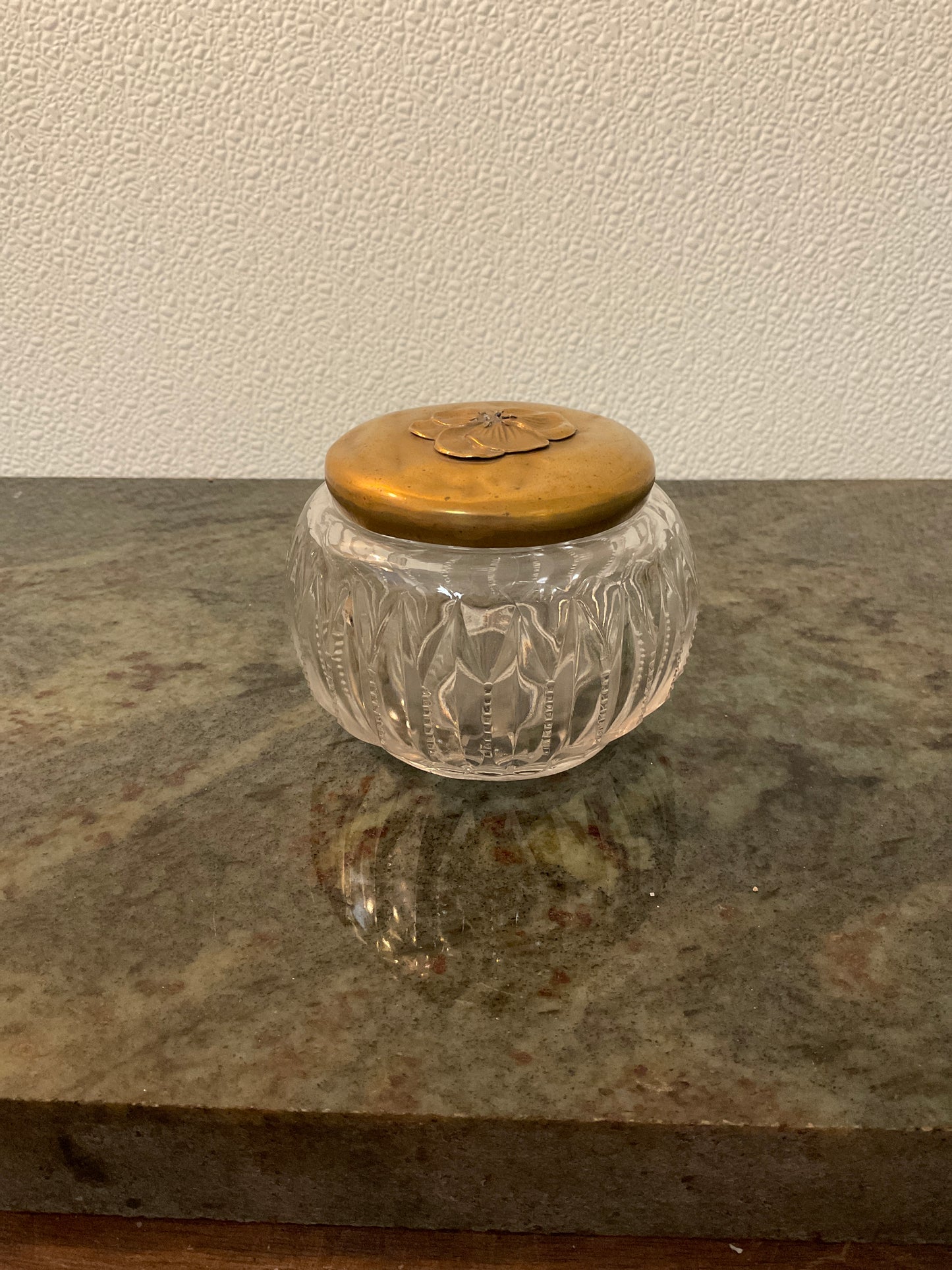 1940 Cut Glass & Brass Powder Container