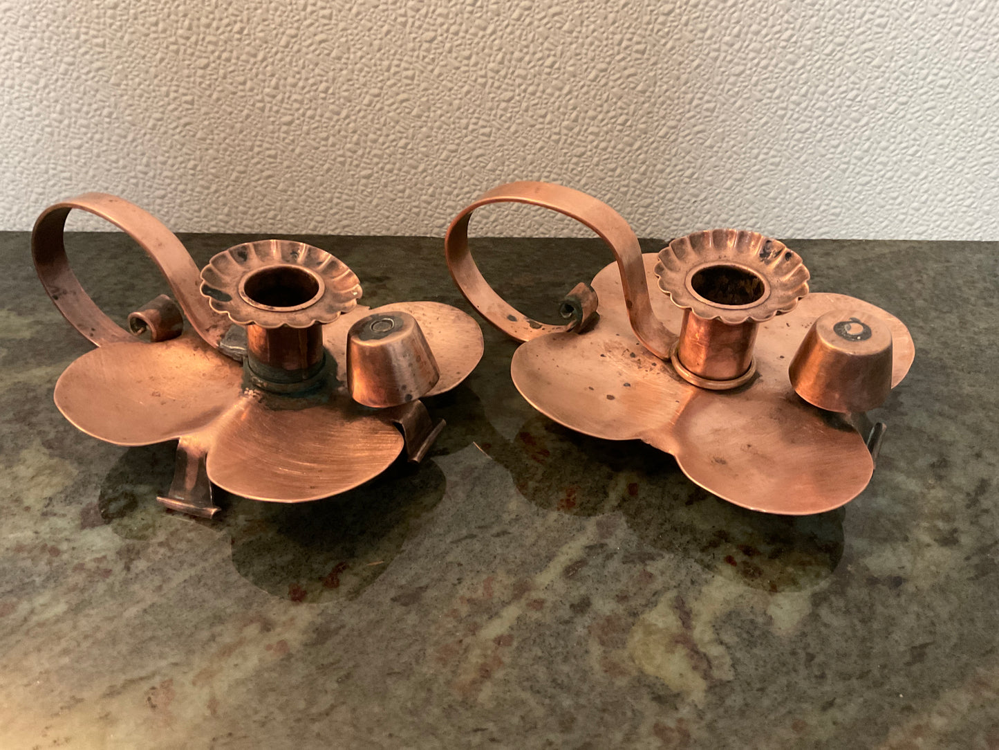 Copper Candle Holders with Snuffers. Set of 2