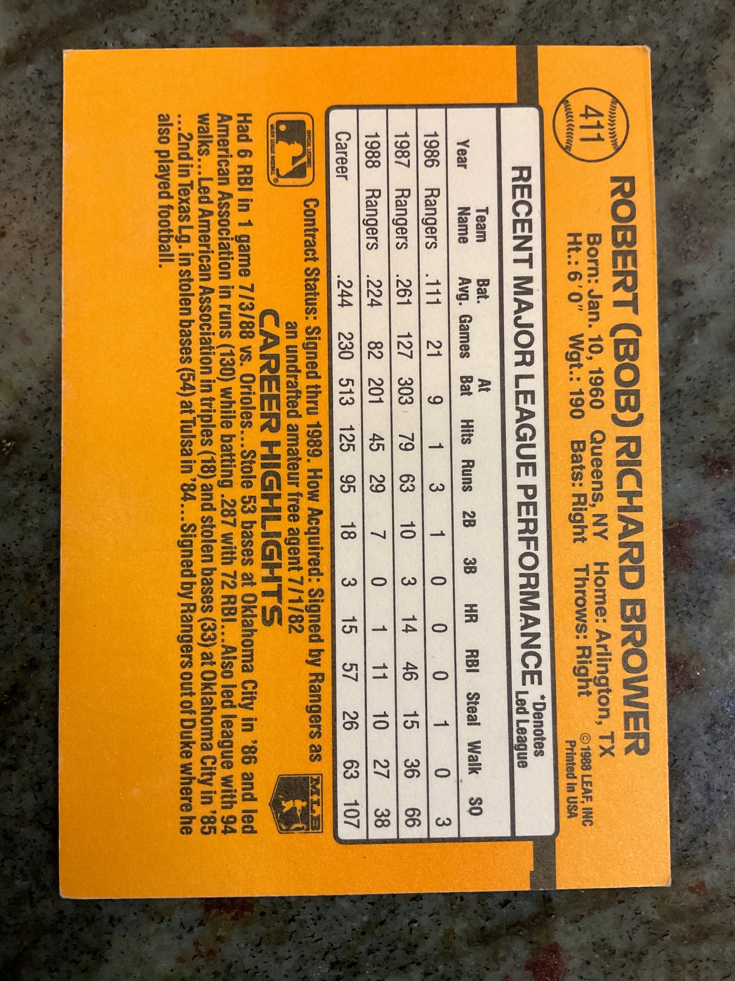 Bob Bower 1988 Leaf/1989 Donruss Baseball Card