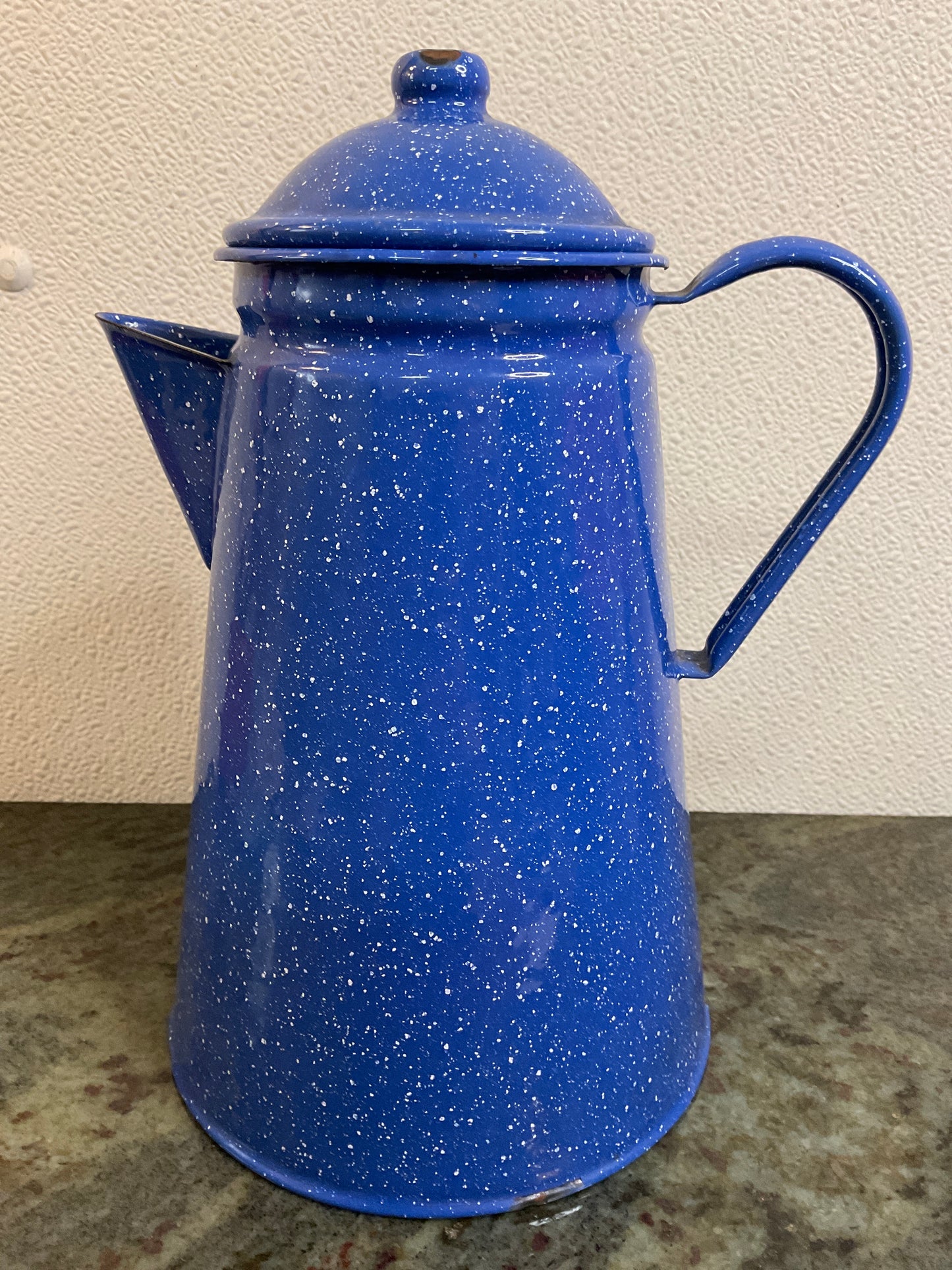 Large Blue Speckled Enamel Coffee Pota
