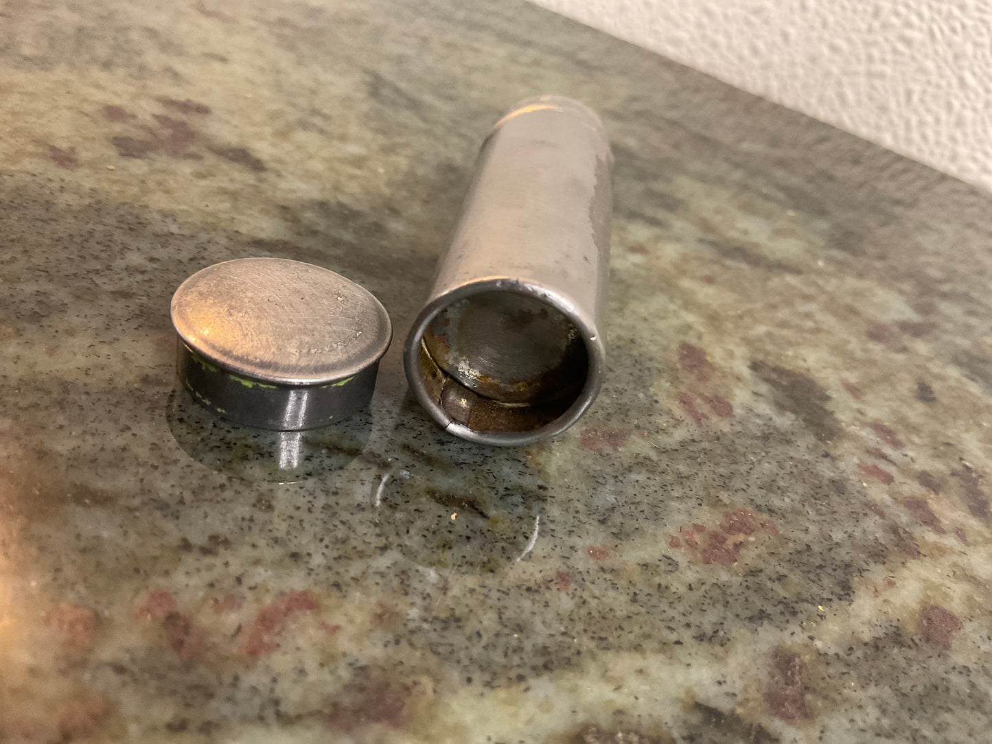 Vintage Cylinder Metal Container with Lid