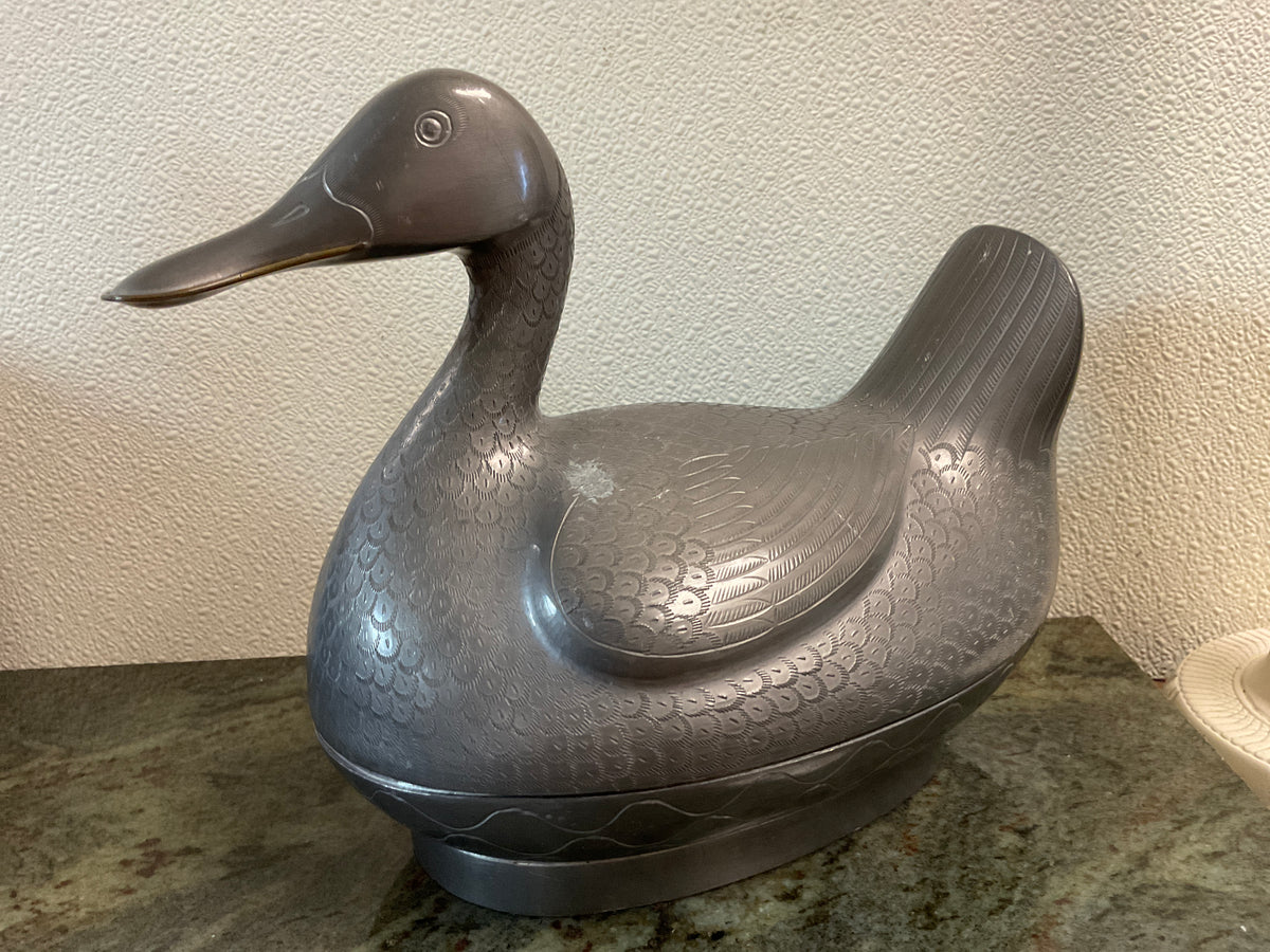 Vintage Pewter Duck Trinket Box