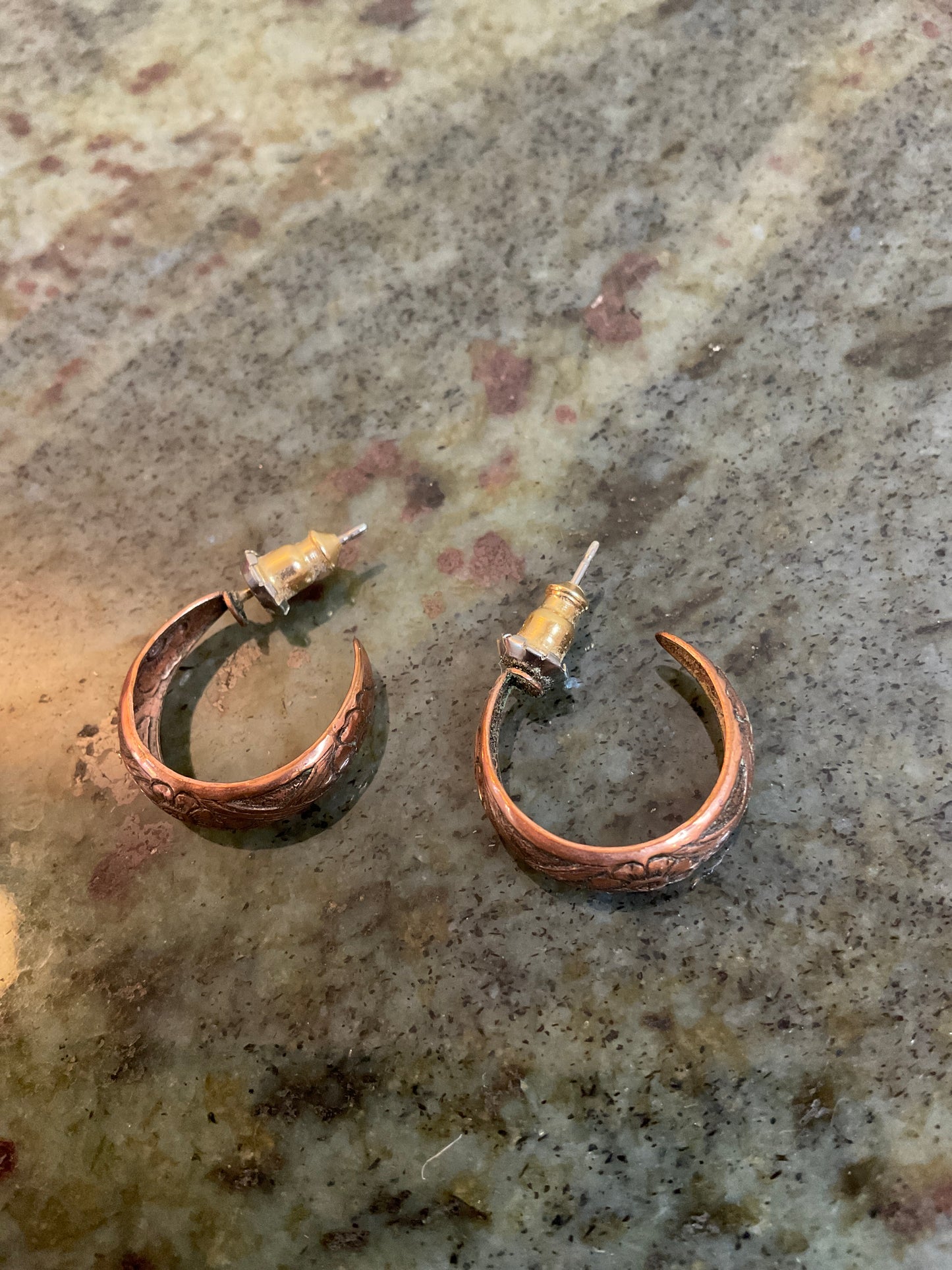 Copper Open Hoops/Floral Design