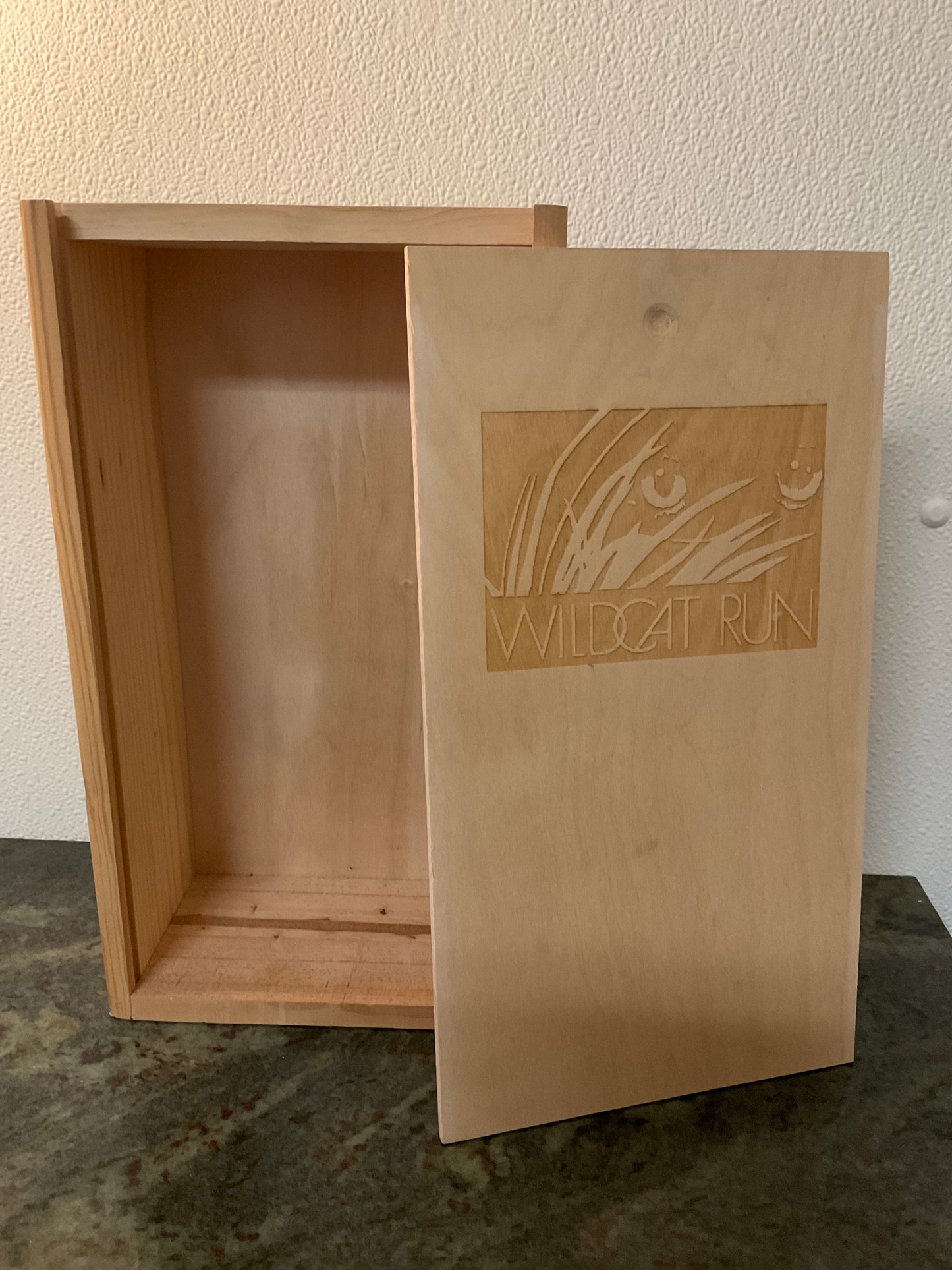 Unfinished Box w/ Slide Lid Lasered w/Wildcat Run