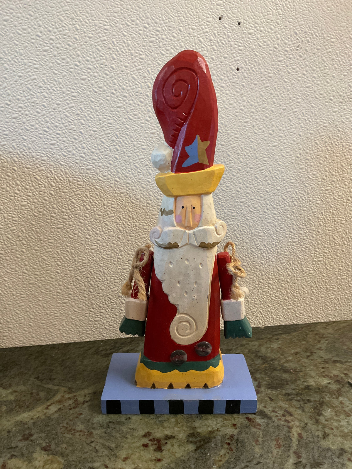 Folk Art Wood Santa With Swinging Arms