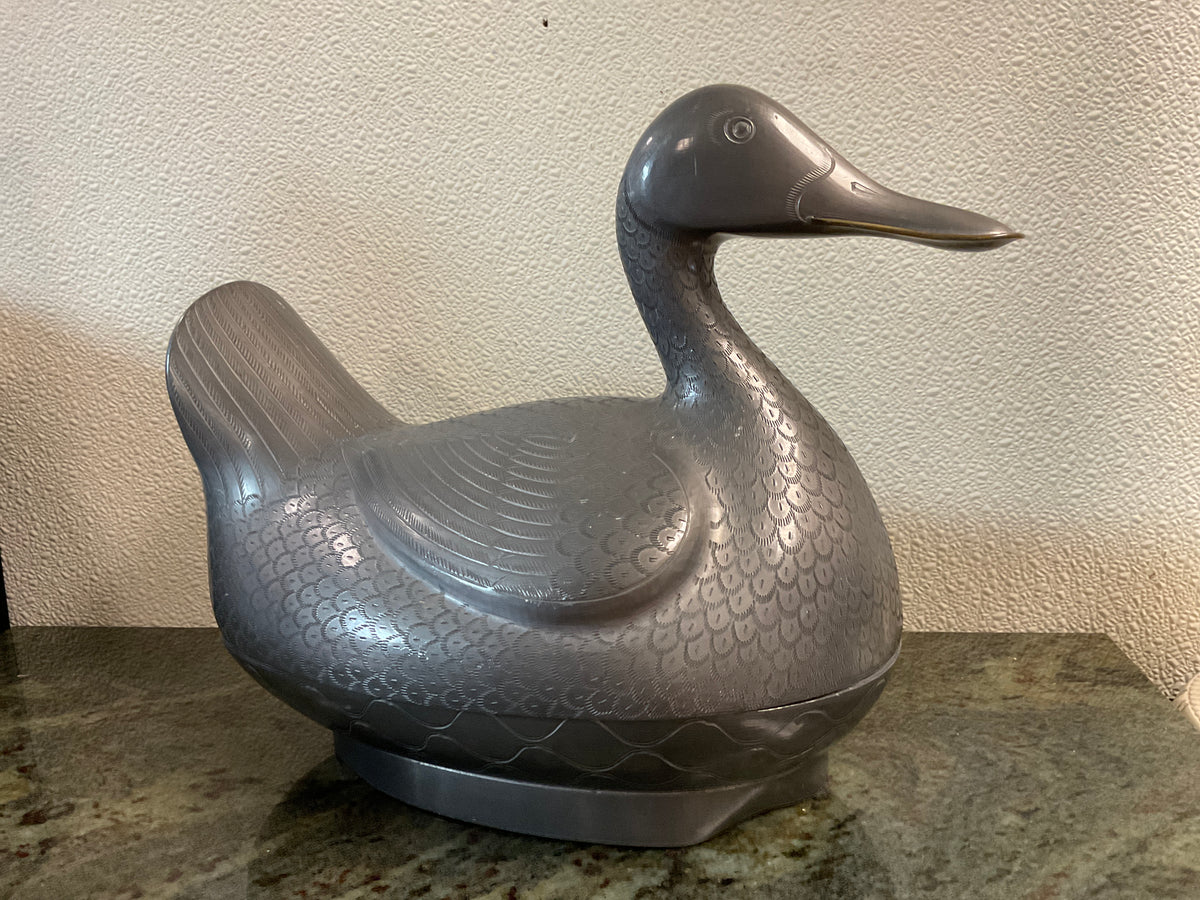 Vintage Pewter Duck Trinket Box